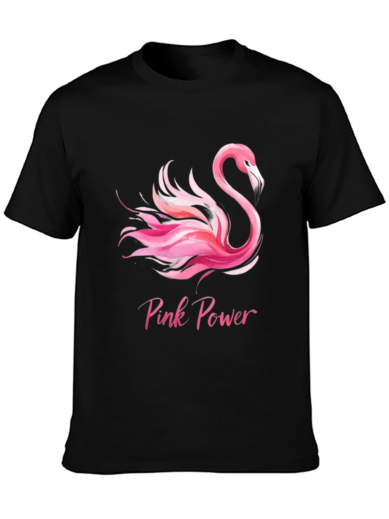 Pink Power Flamingo Graphic Tee - Black