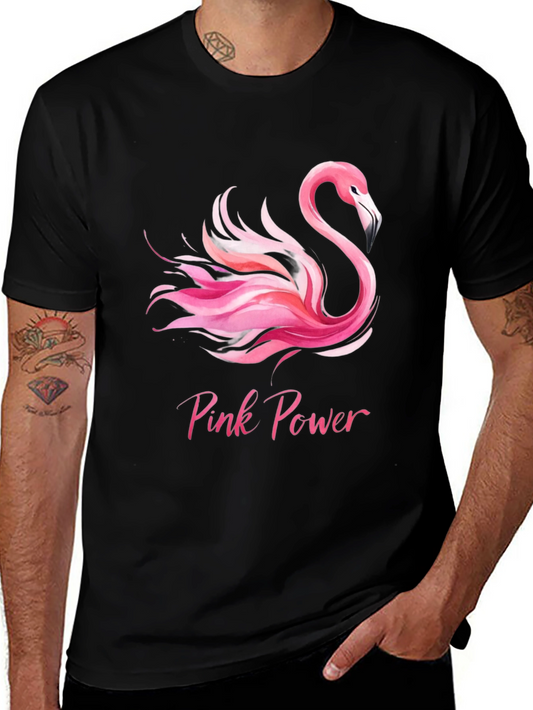 Pink Power Flamingo Graphic Tee - Black