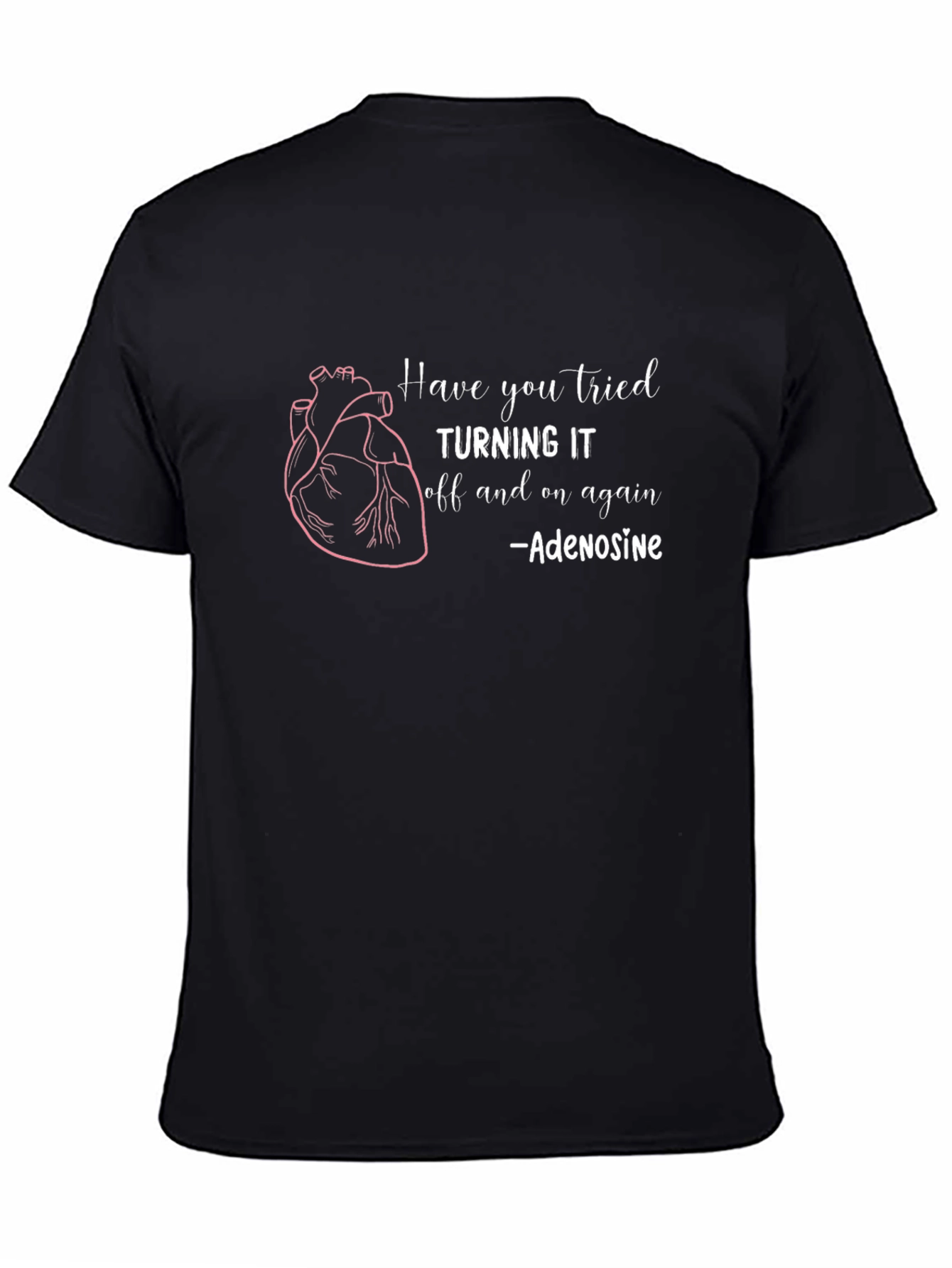 Adenosine Heartbeat Humor Black T-Shirt