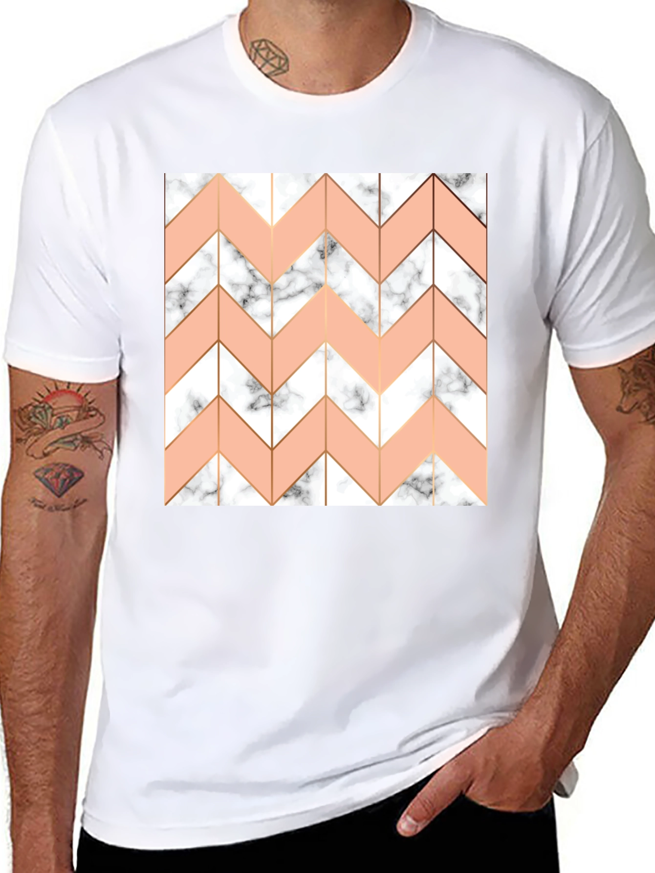 Modern Chevron Marble Graphic Tee - Black