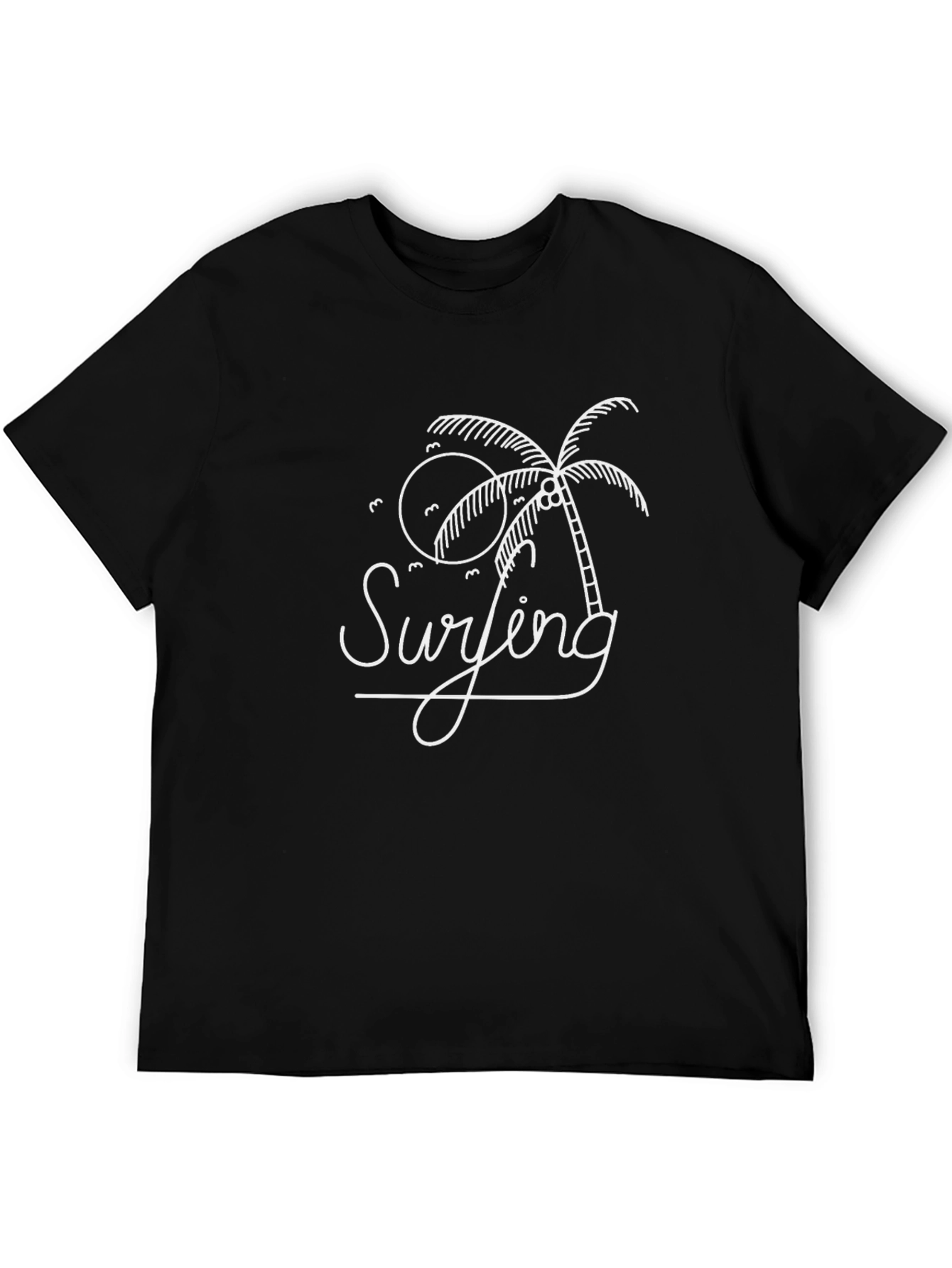Surfing Palm Tree Graphic Tee - Black