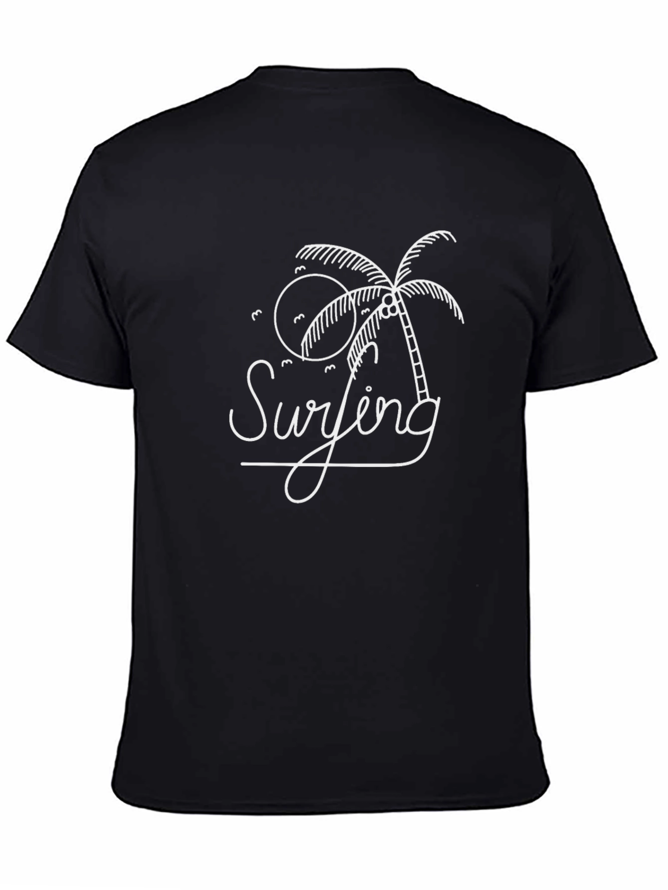 Surfing Palm Tree Graphic Tee - Black