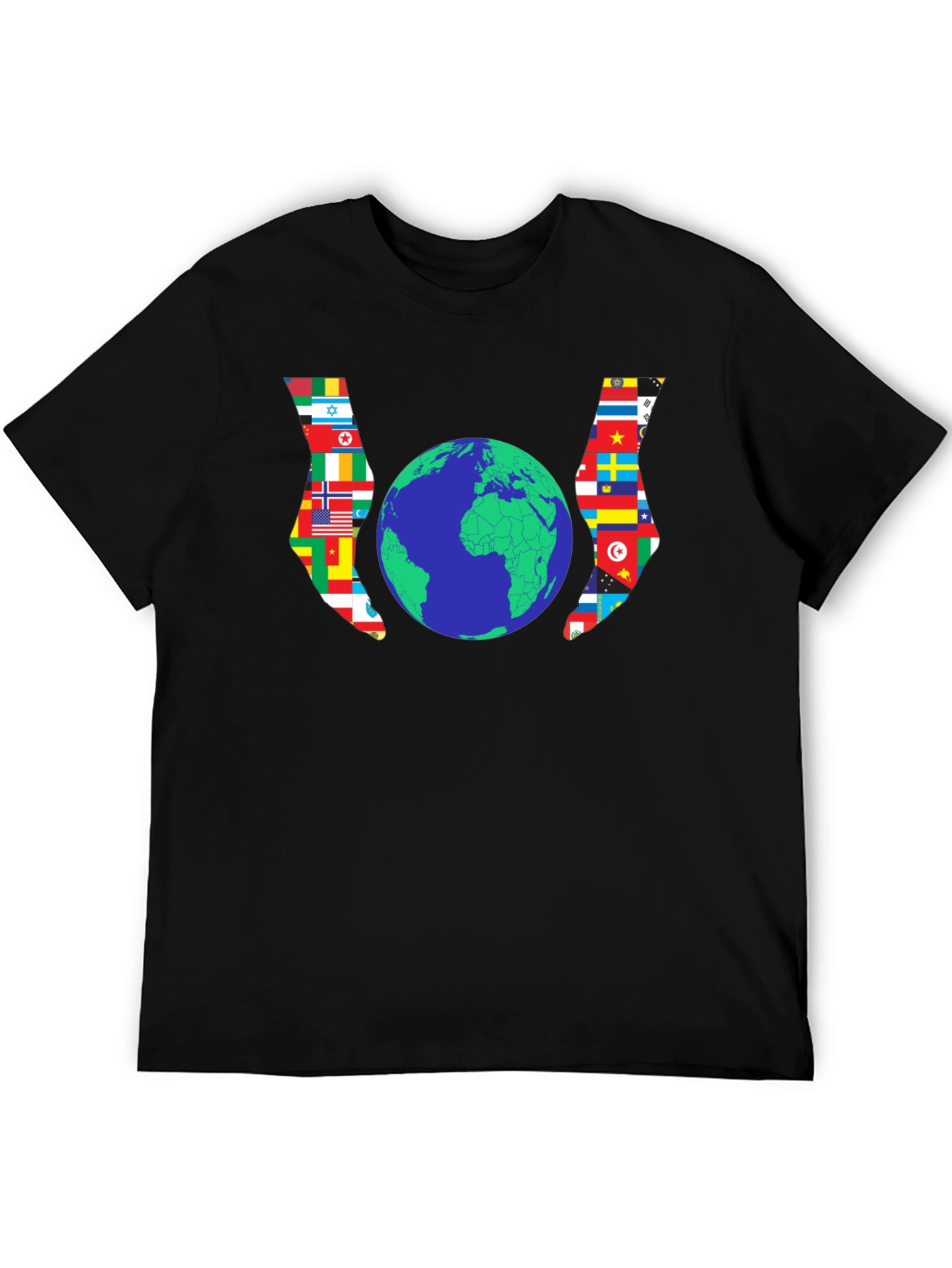 World Flags Earth Graphic Black Tee