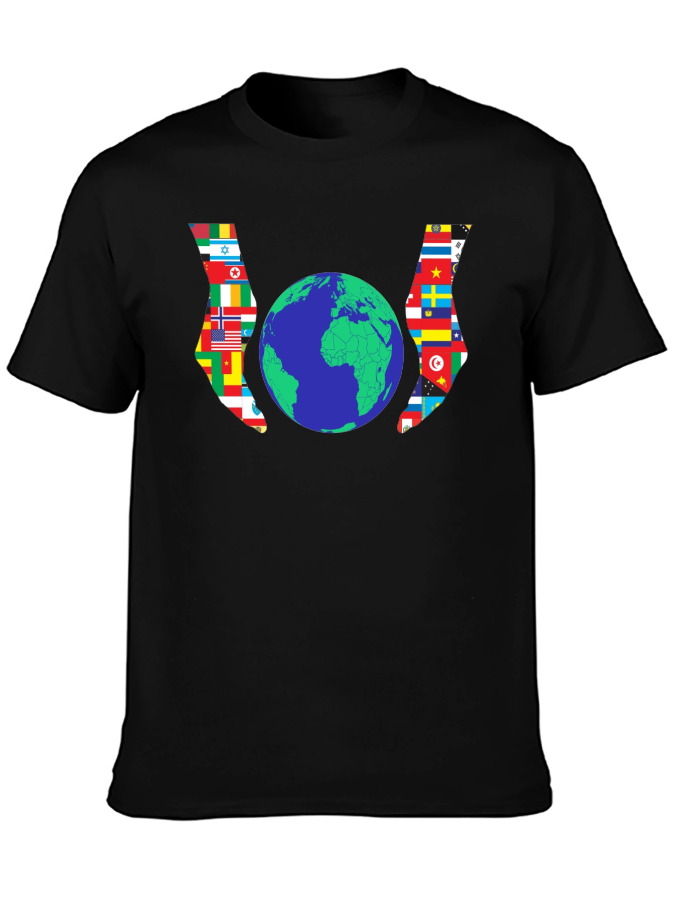 World Flags Earth Graphic Black Tee