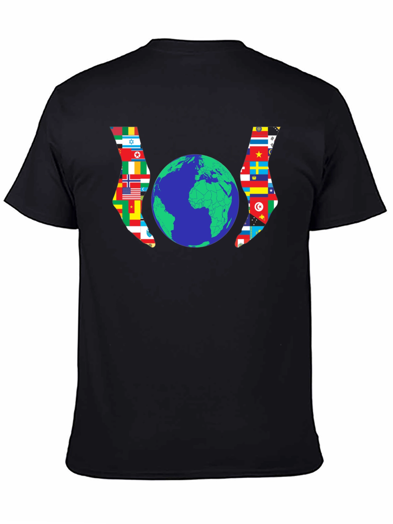 World Flags Earth Graphic Black Tee
