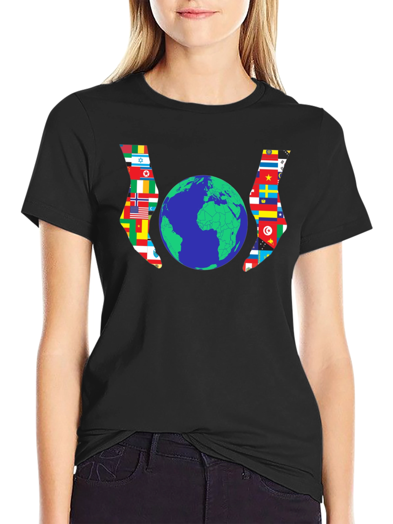 World Flags Earth Graphic Black Tee
