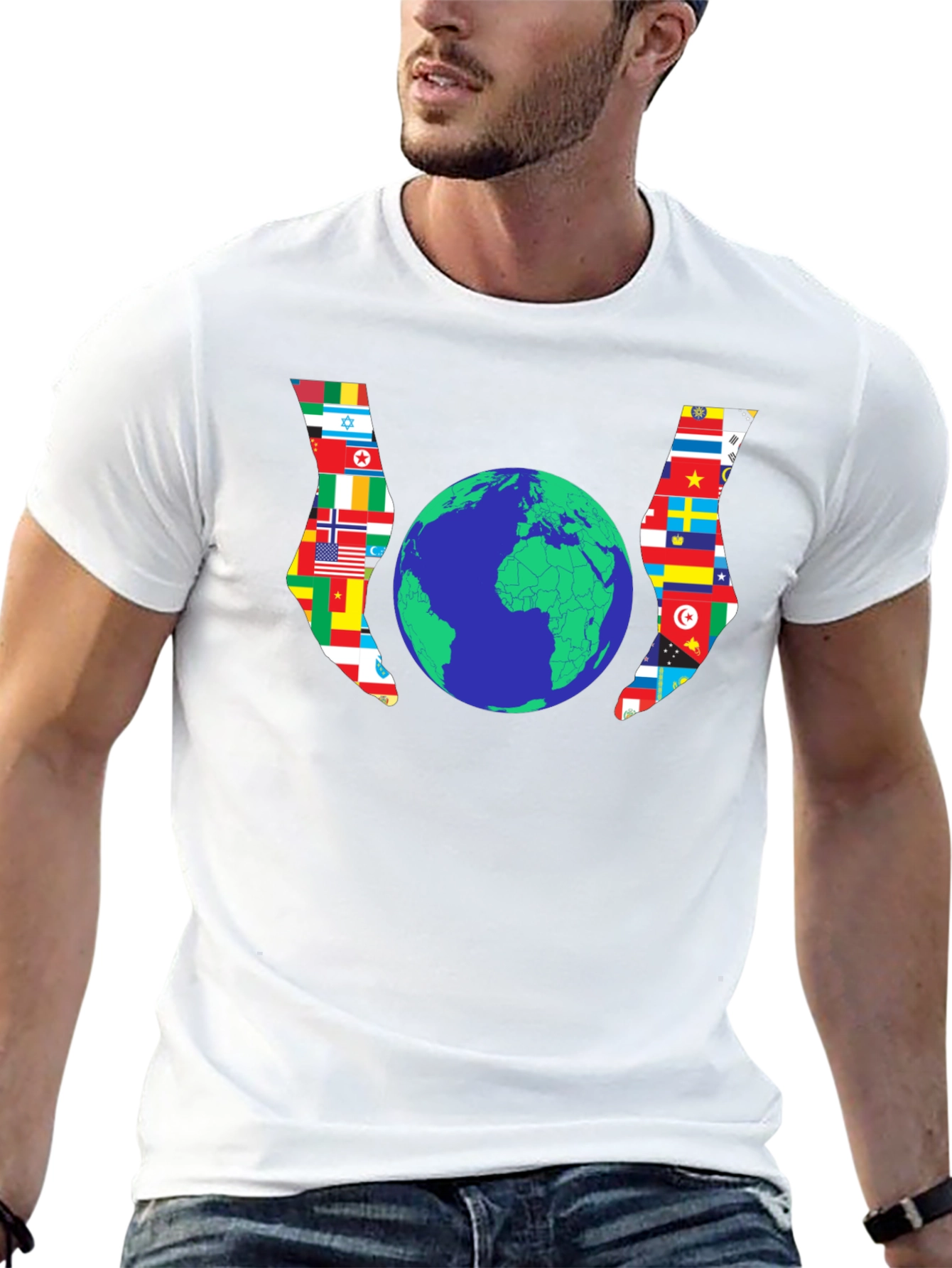 World Flags Earth Graphic Black Tee