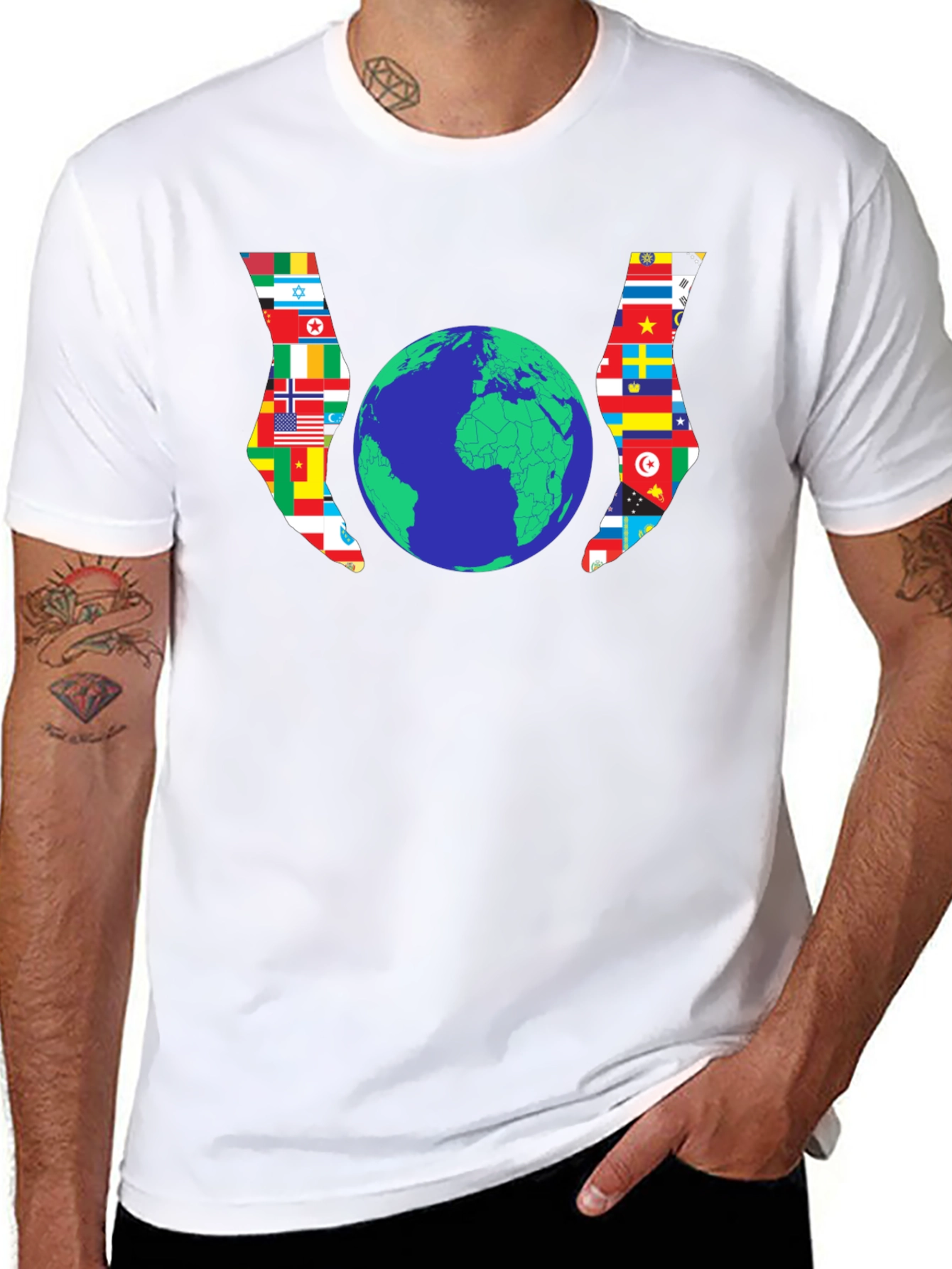 World Flags Earth Graphic Black Tee