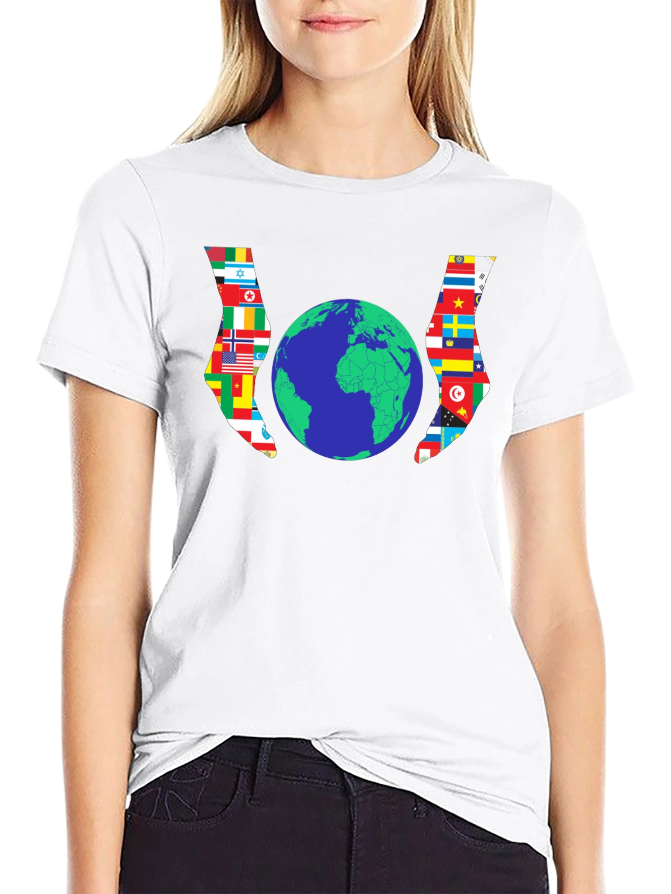 World Flags Earth Graphic Black Tee