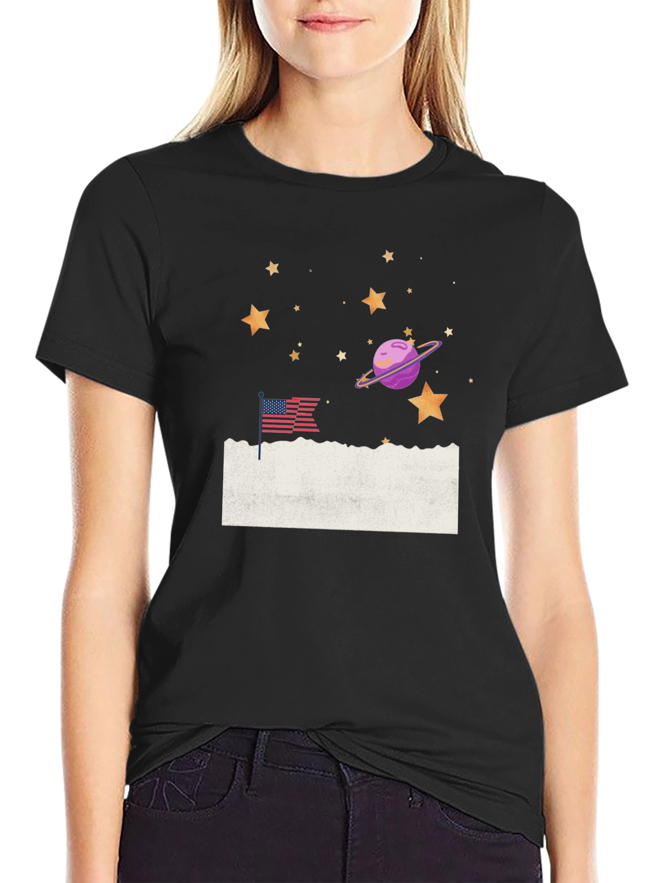 Space & USA Flag Graphic Tee - Black