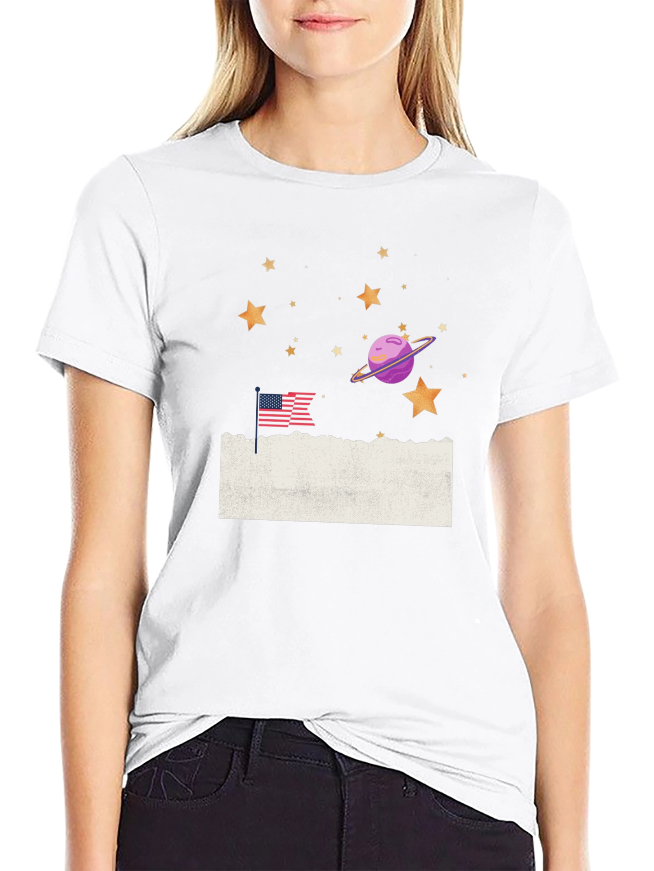 Space & USA Flag Graphic Tee - Black