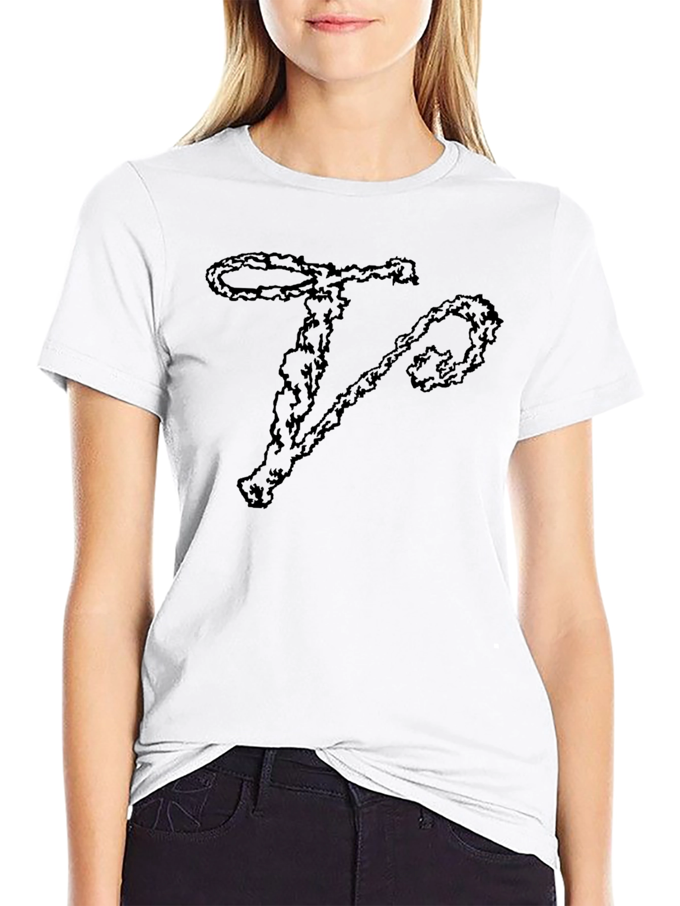 Abstract Letter T Graphic Print Black T-Shirt