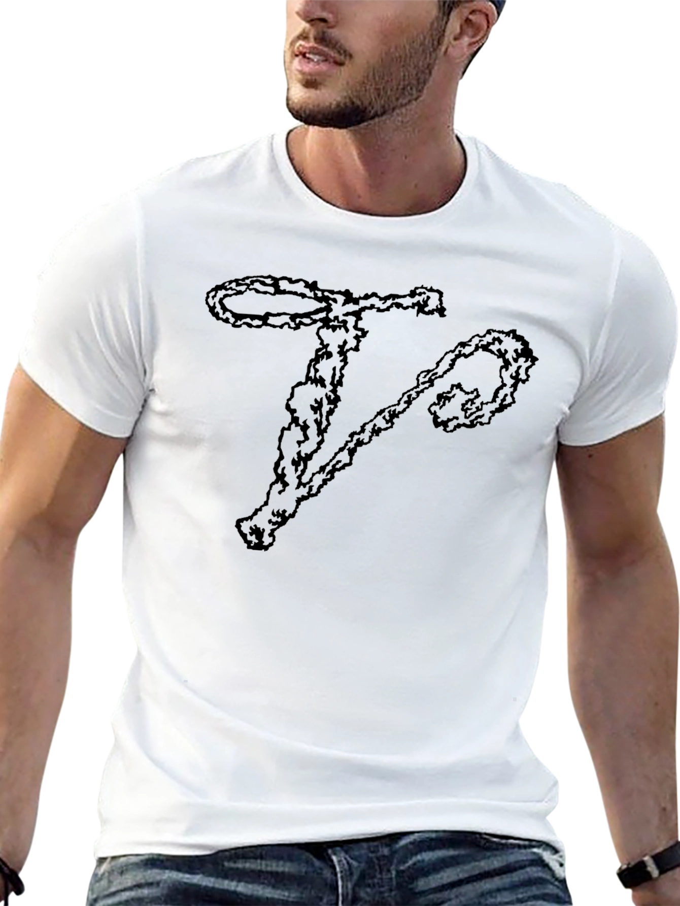Abstract Letter T Graphic Print Black T-Shirt