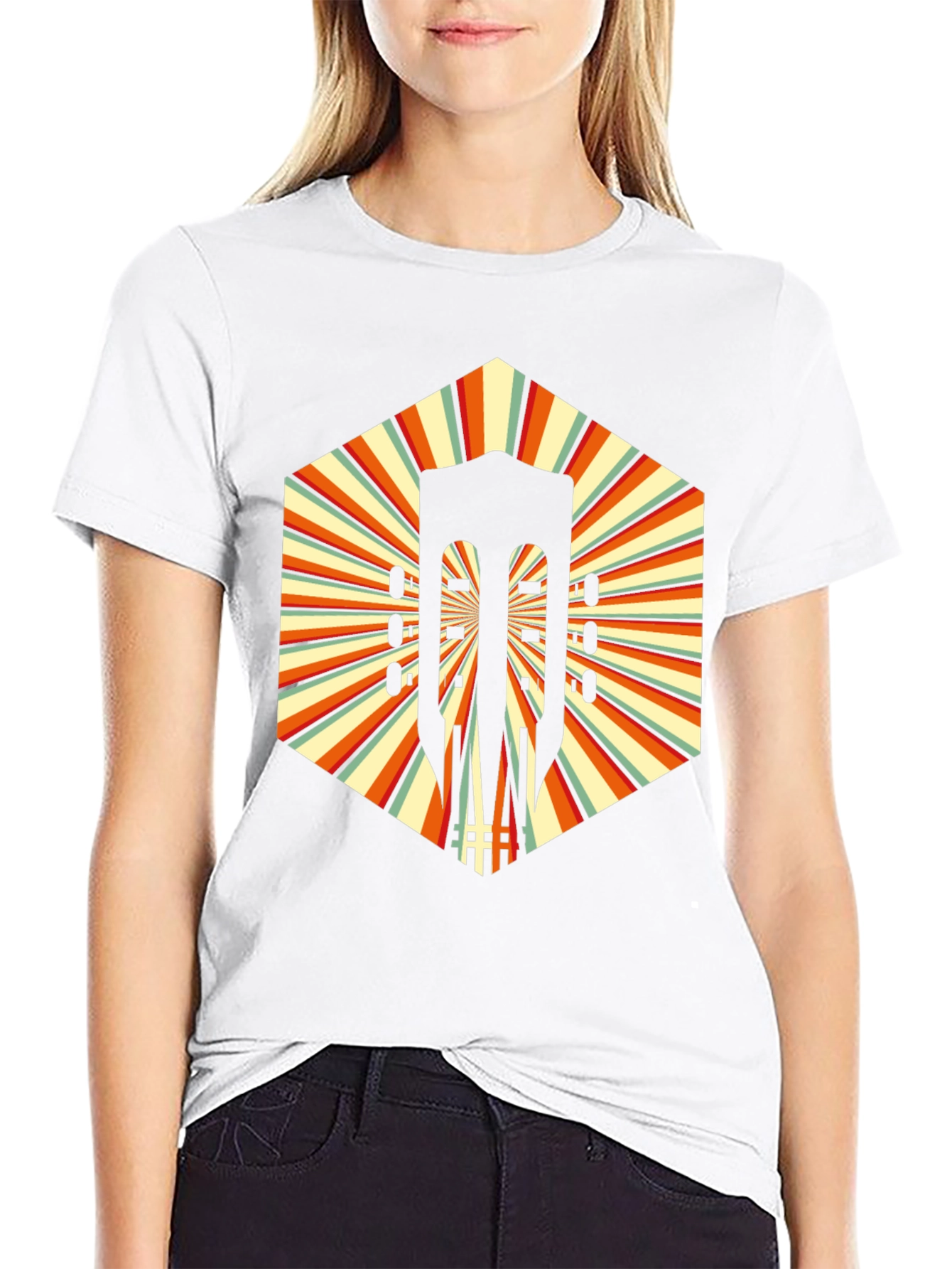 Retro Guitar Graphic T-Shirt - Unique Hexagon Design