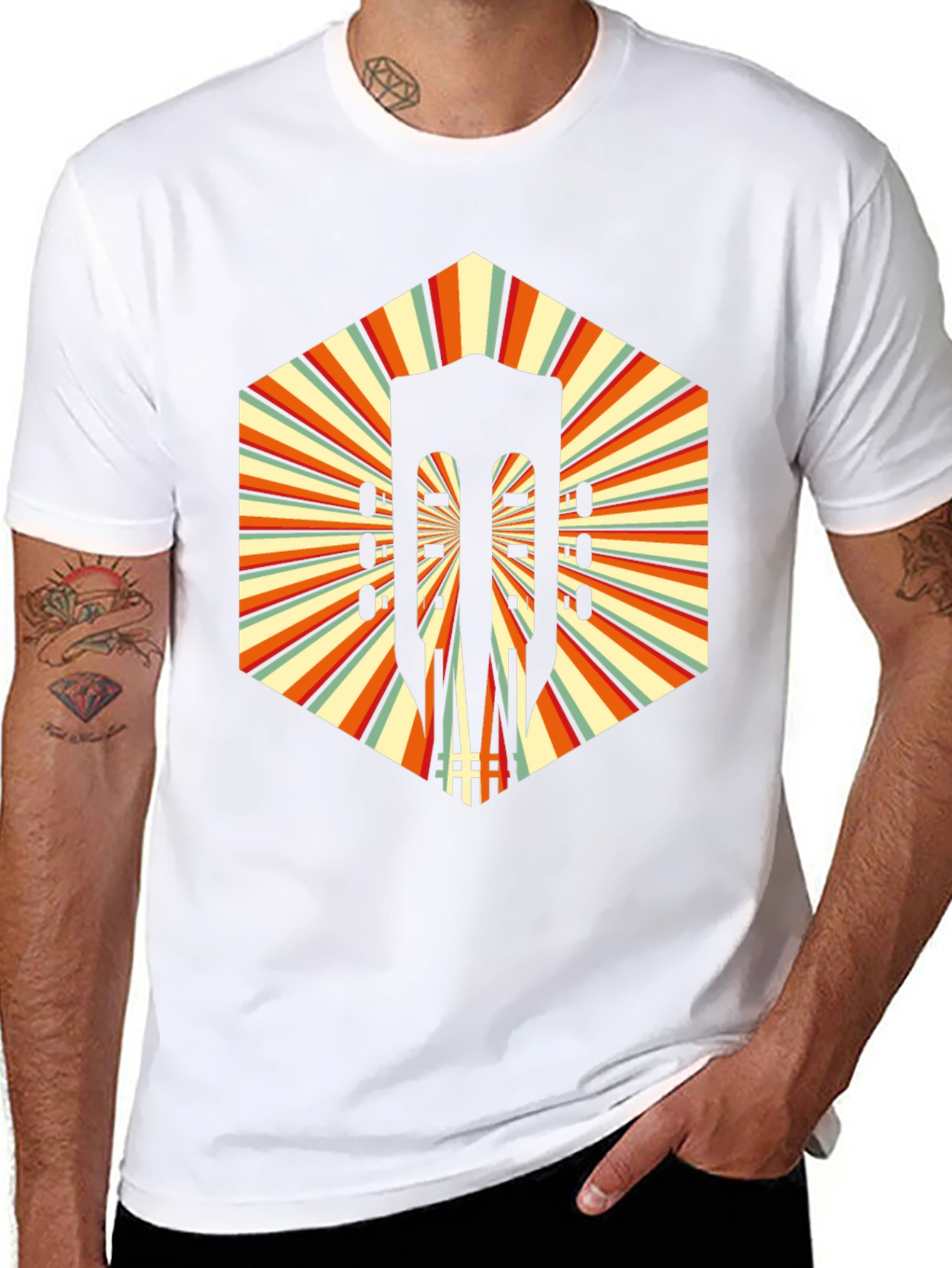 Retro Guitar Graphic T-Shirt - Unique Hexagon Design
