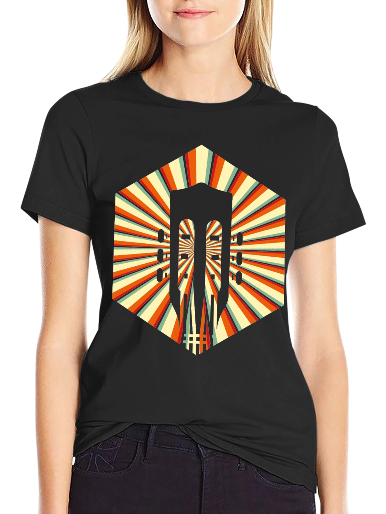 Retro Guitar Graphic T-Shirt - Unique Hexagon Design
