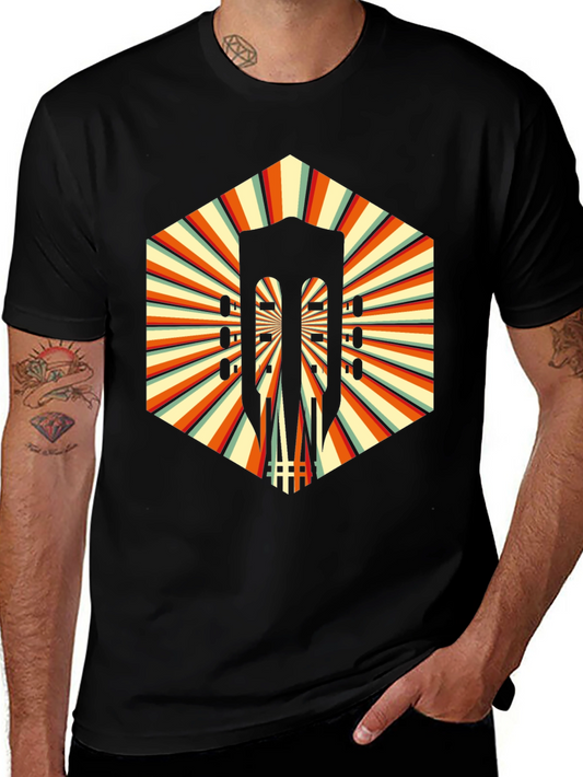 Retro Guitar Graphic T-Shirt - Unique Hexagon Design