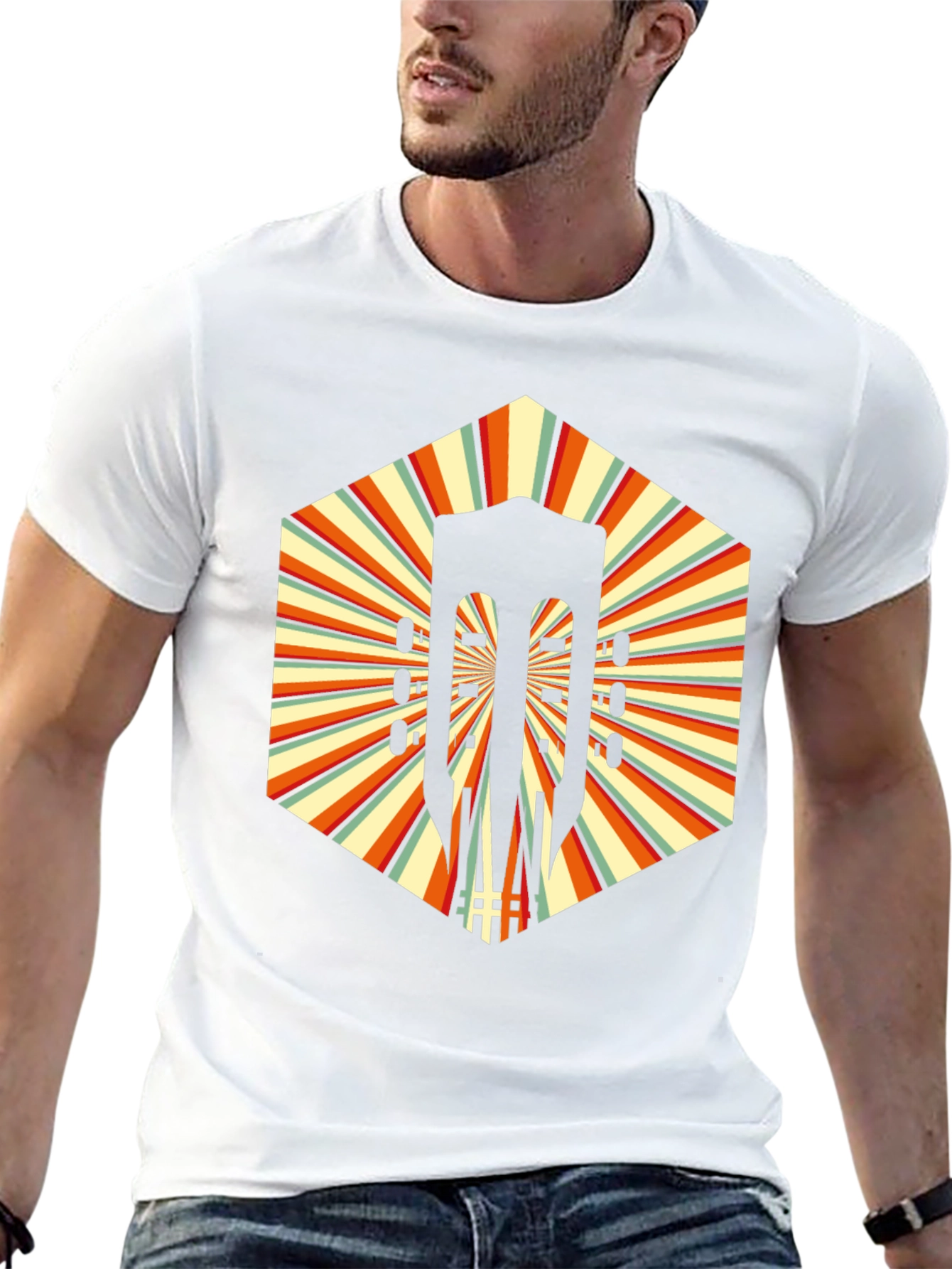 Retro Guitar Graphic T-Shirt - Unique Hexagon Design