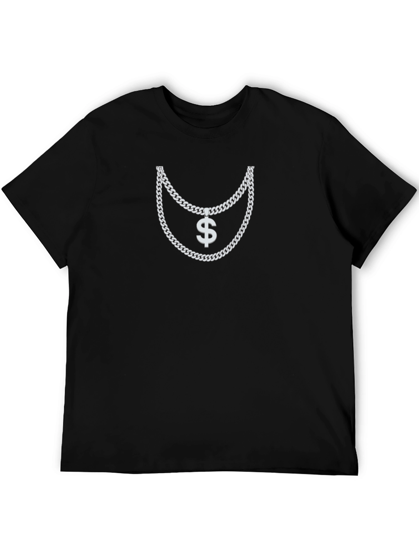 Mens Black T-Shirt with Dollar Sign Chain