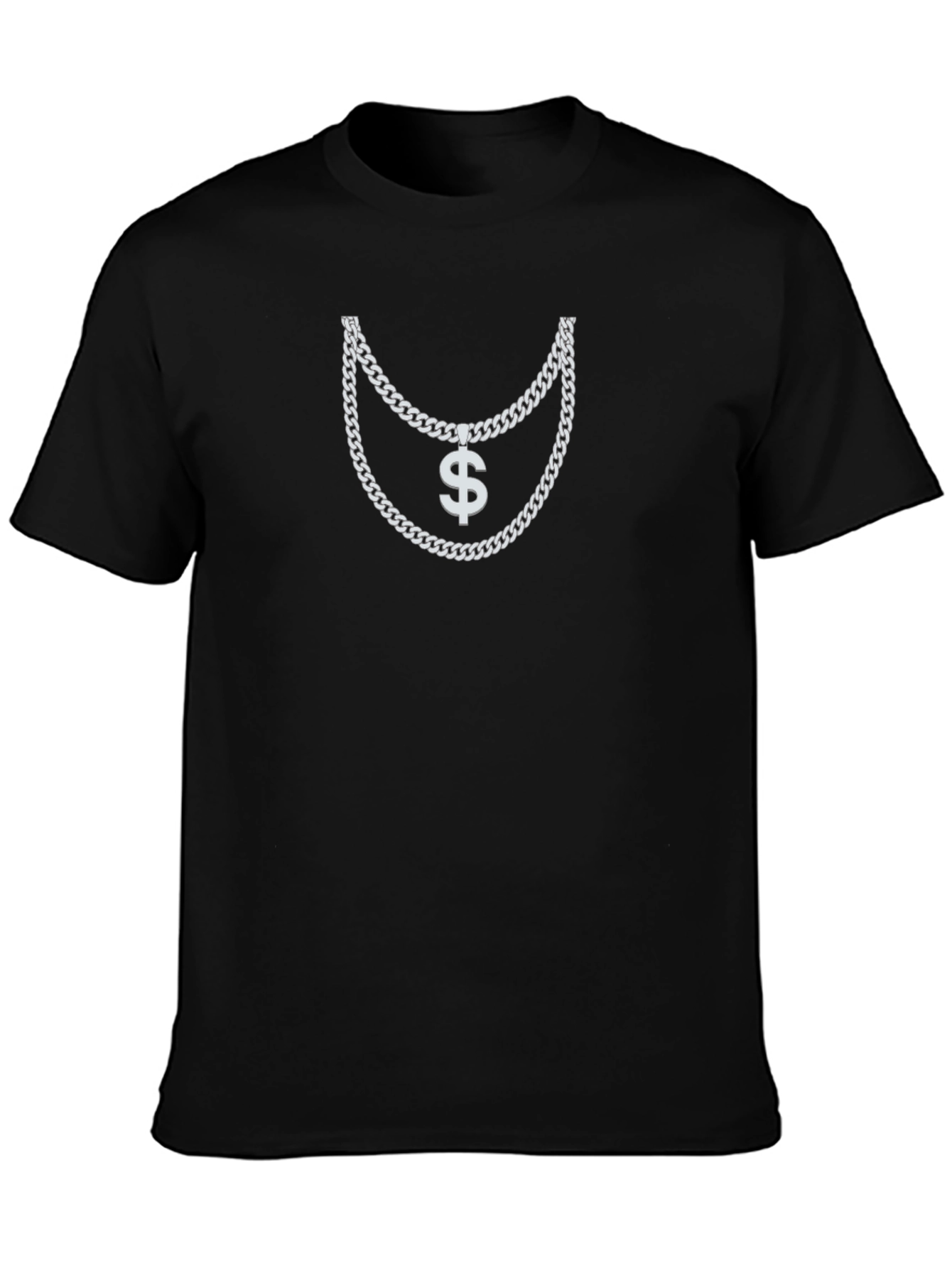 Mens Black T-Shirt with Dollar Sign Chain
