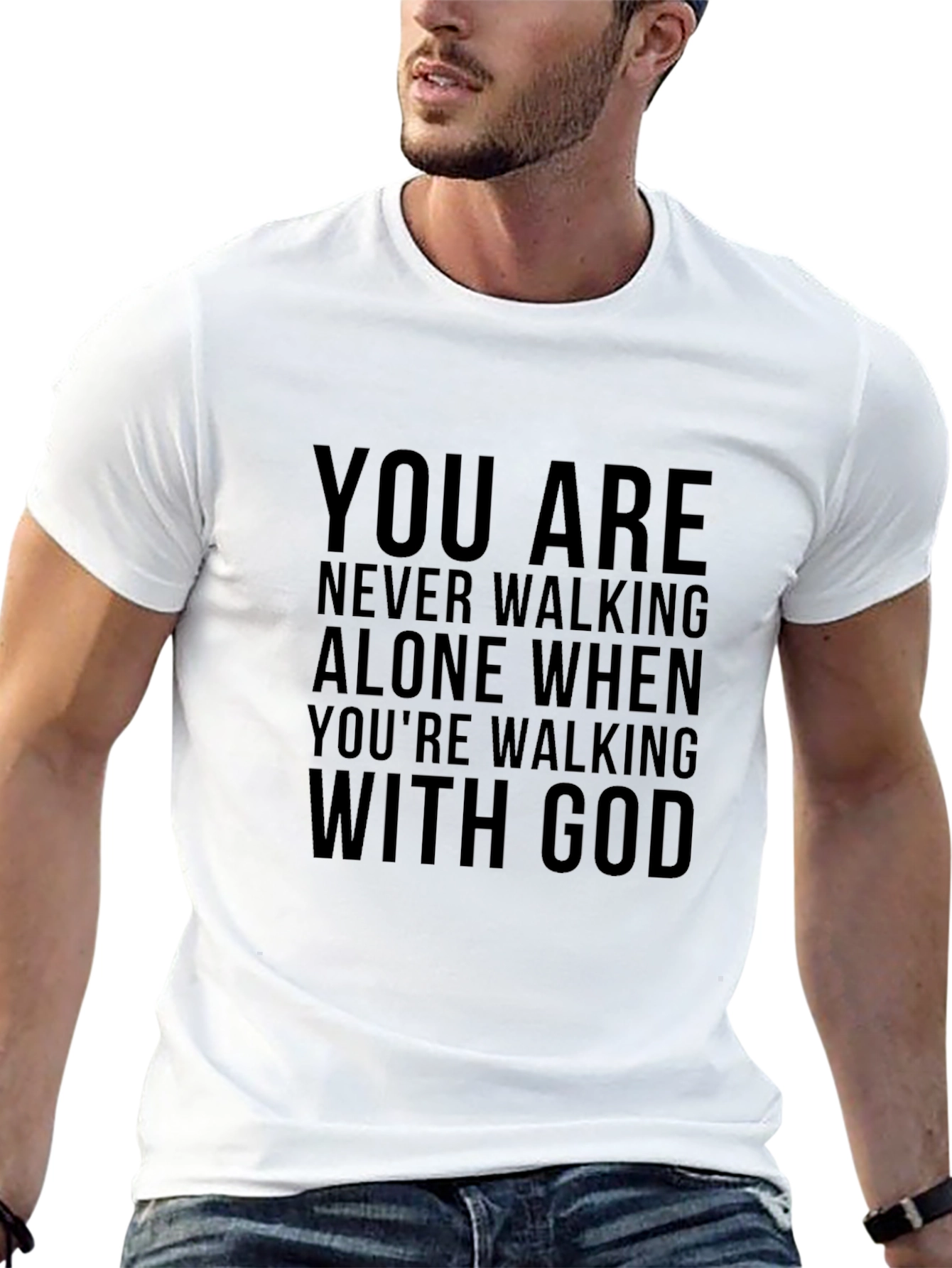 God Christian T-Shirt Never Alone Religious Tee