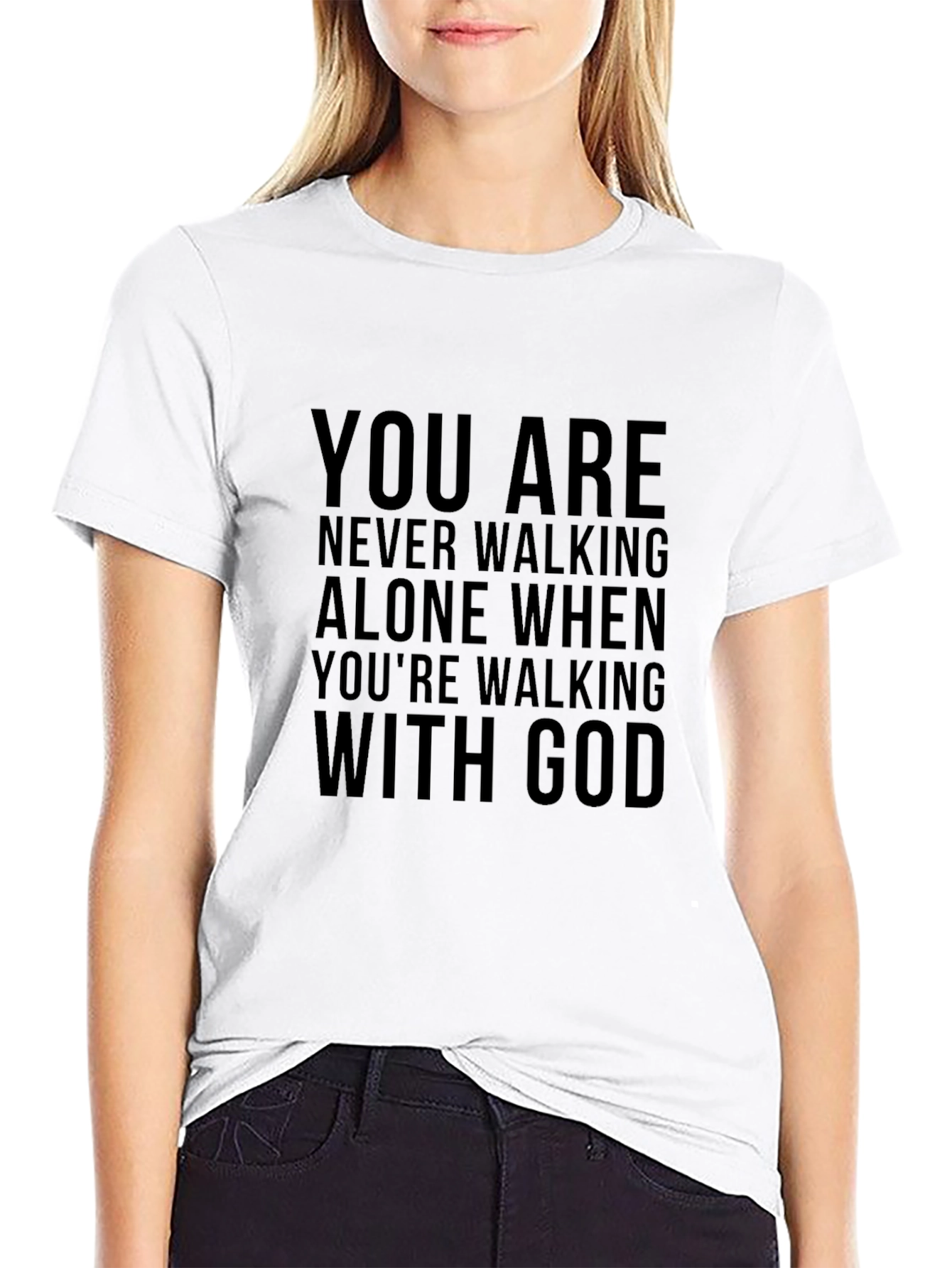 God Christian T-Shirt Never Alone Religious Tee
