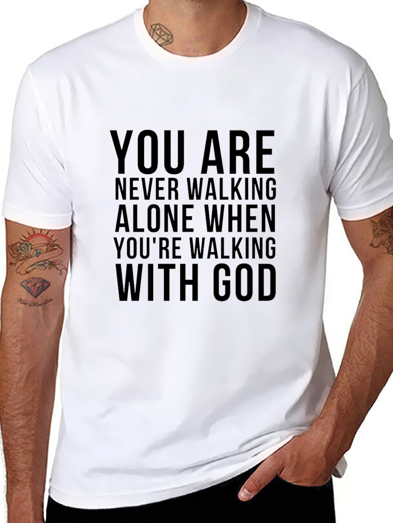 God Christian T-Shirt Never Alone Religious Tee