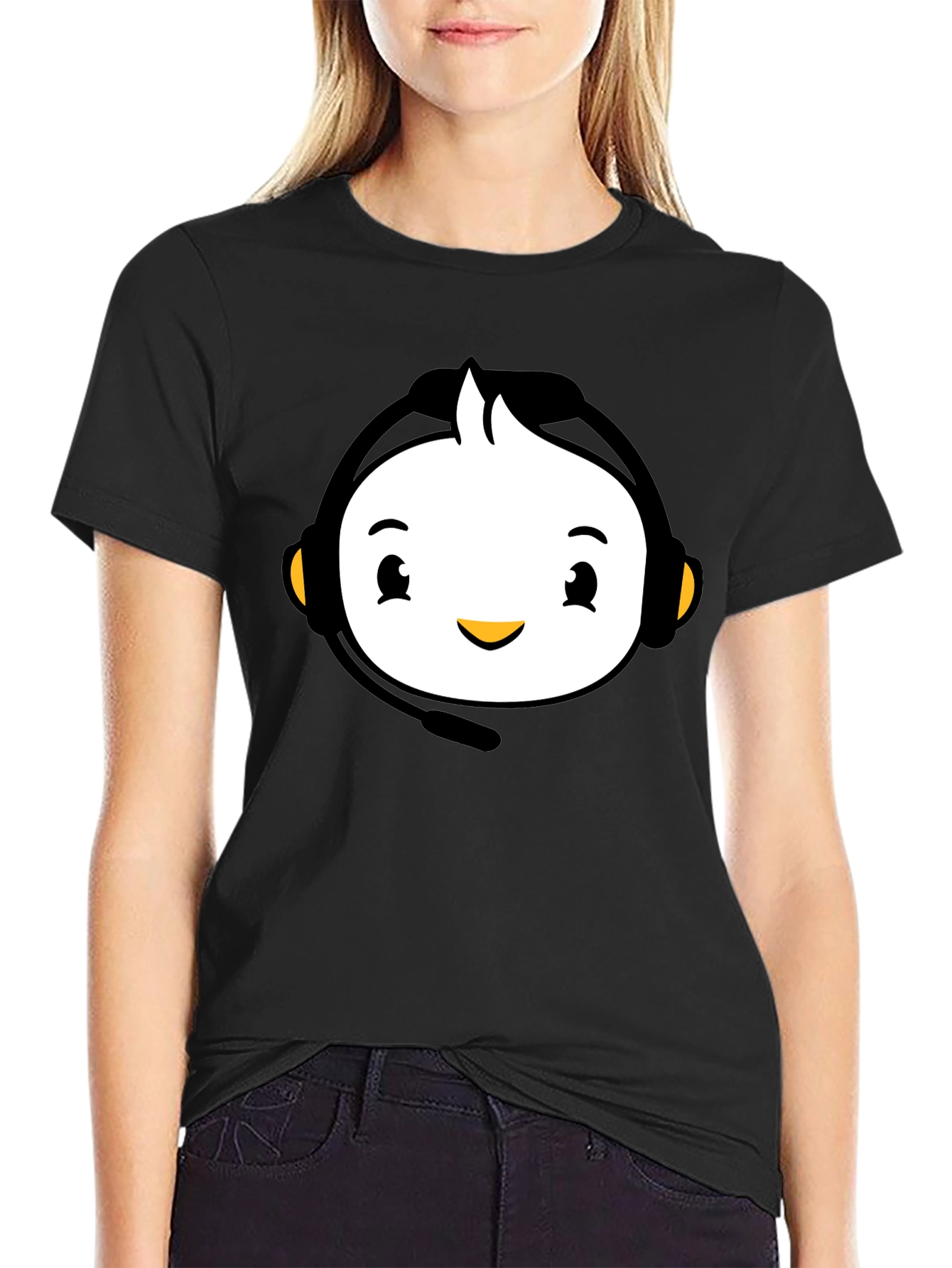 Cartoon Headset Black T-Shirt