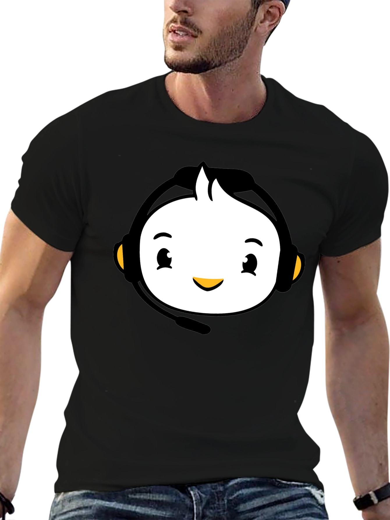 Cartoon Headset Black T-Shirt