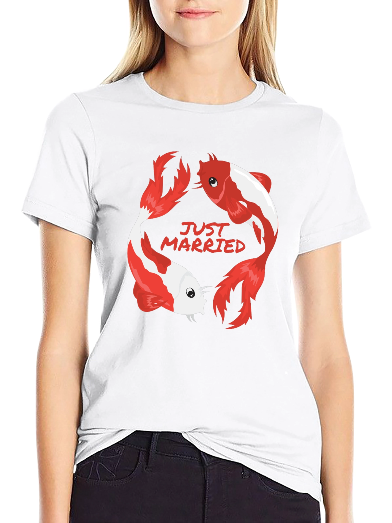 Just Married Koi Fish Graphic Tee - Black