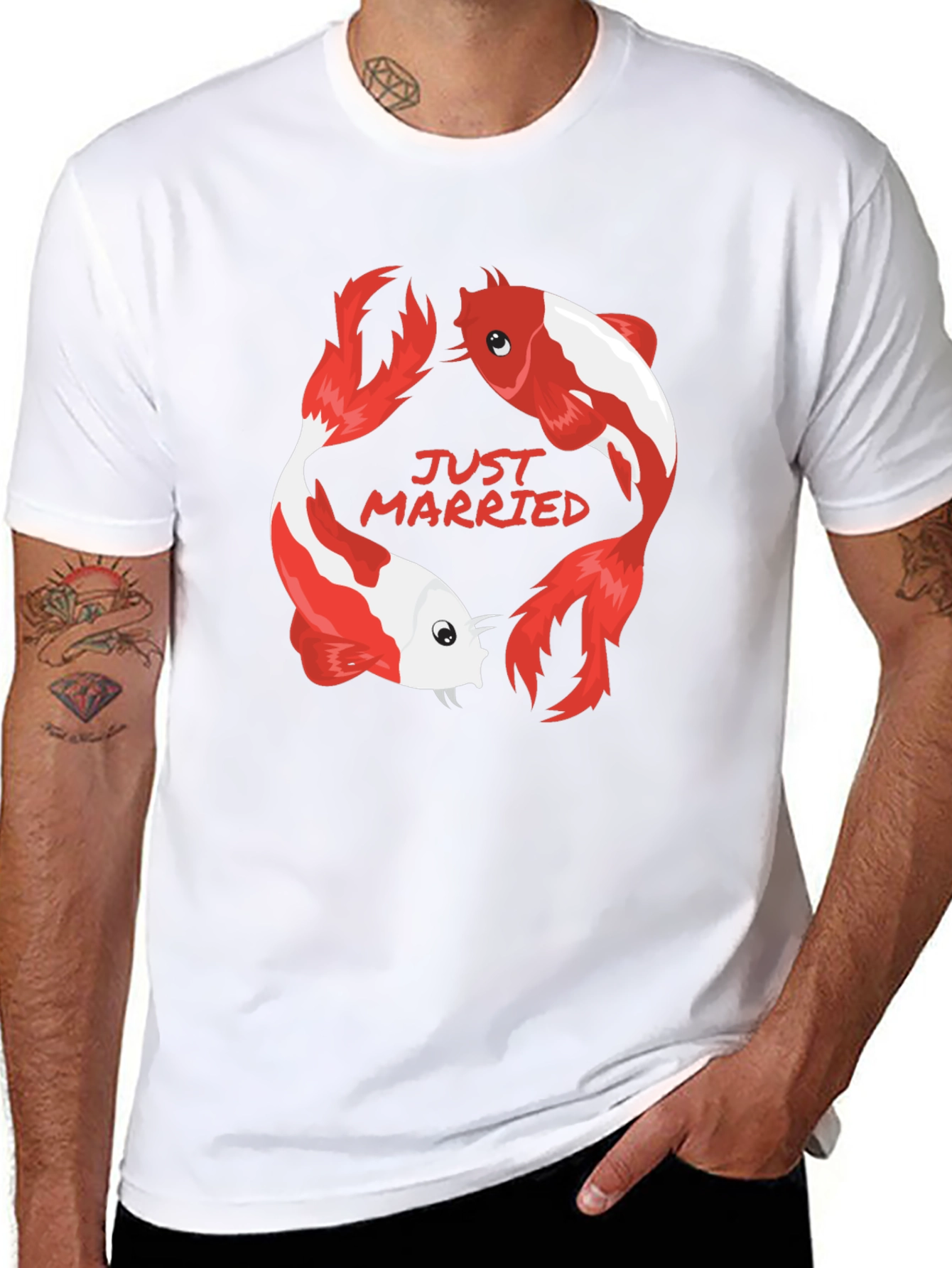 Just Married Koi Fish Graphic Tee - Black