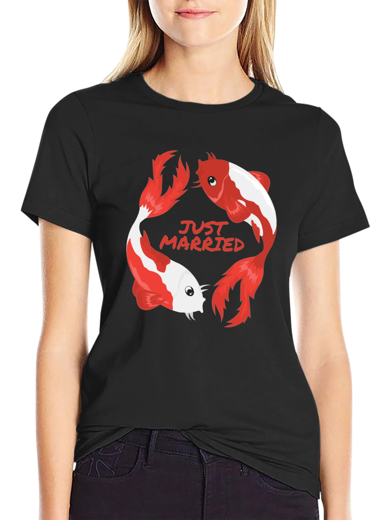 Just Married Koi Fish Graphic Tee - Black