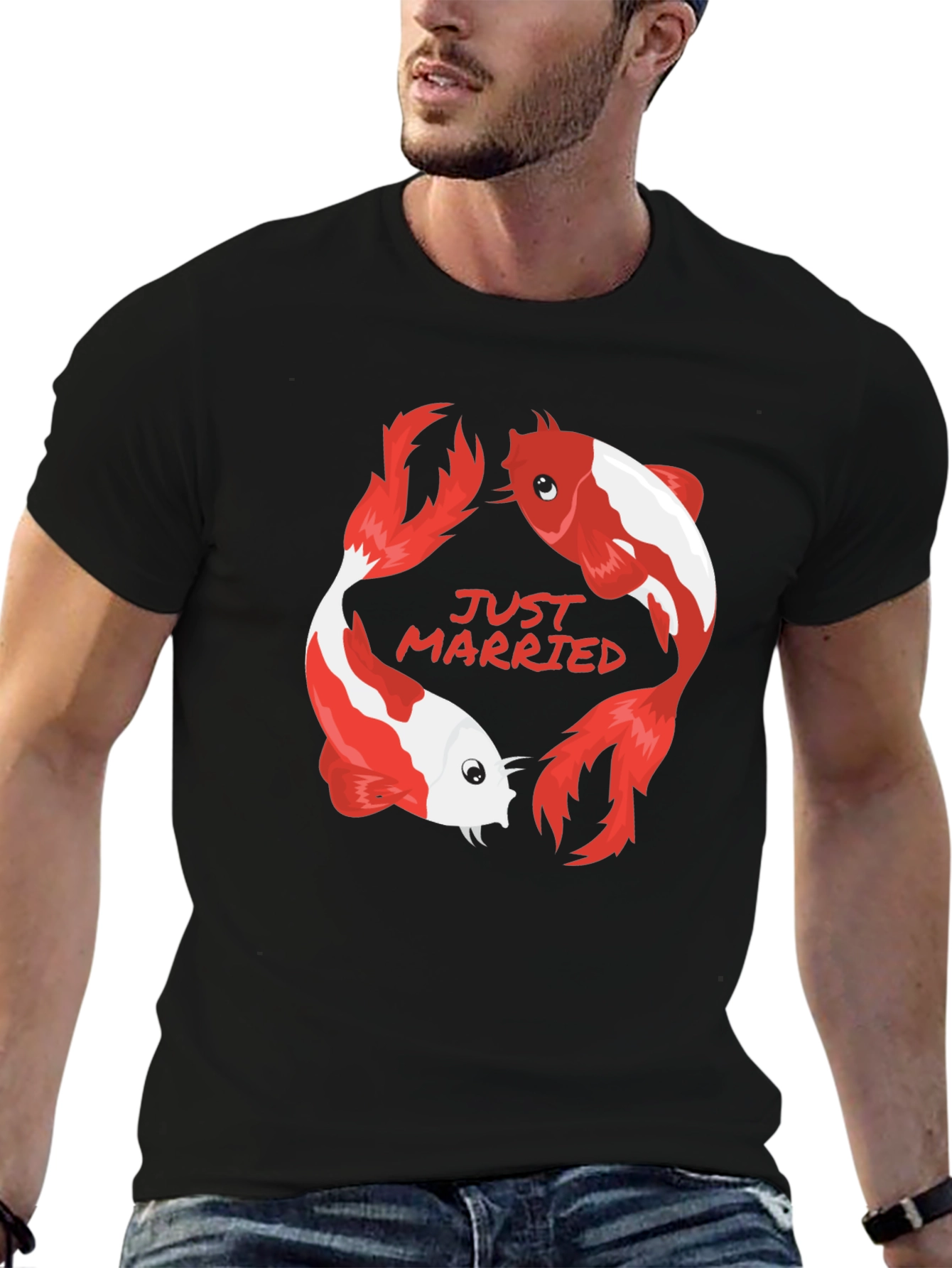 Just Married Koi Fish Graphic Tee - Black