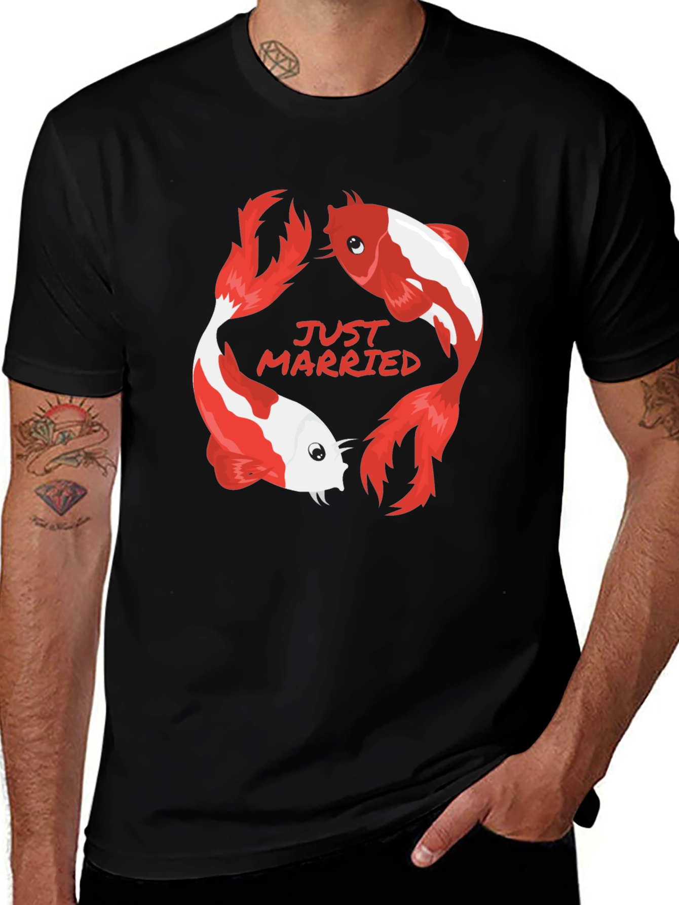 Just Married Koi Fish Graphic Tee - Black