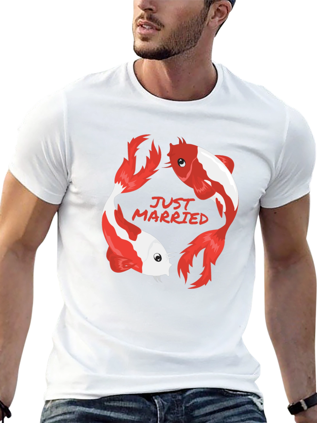 Just Married Koi Fish Graphic Tee - Black