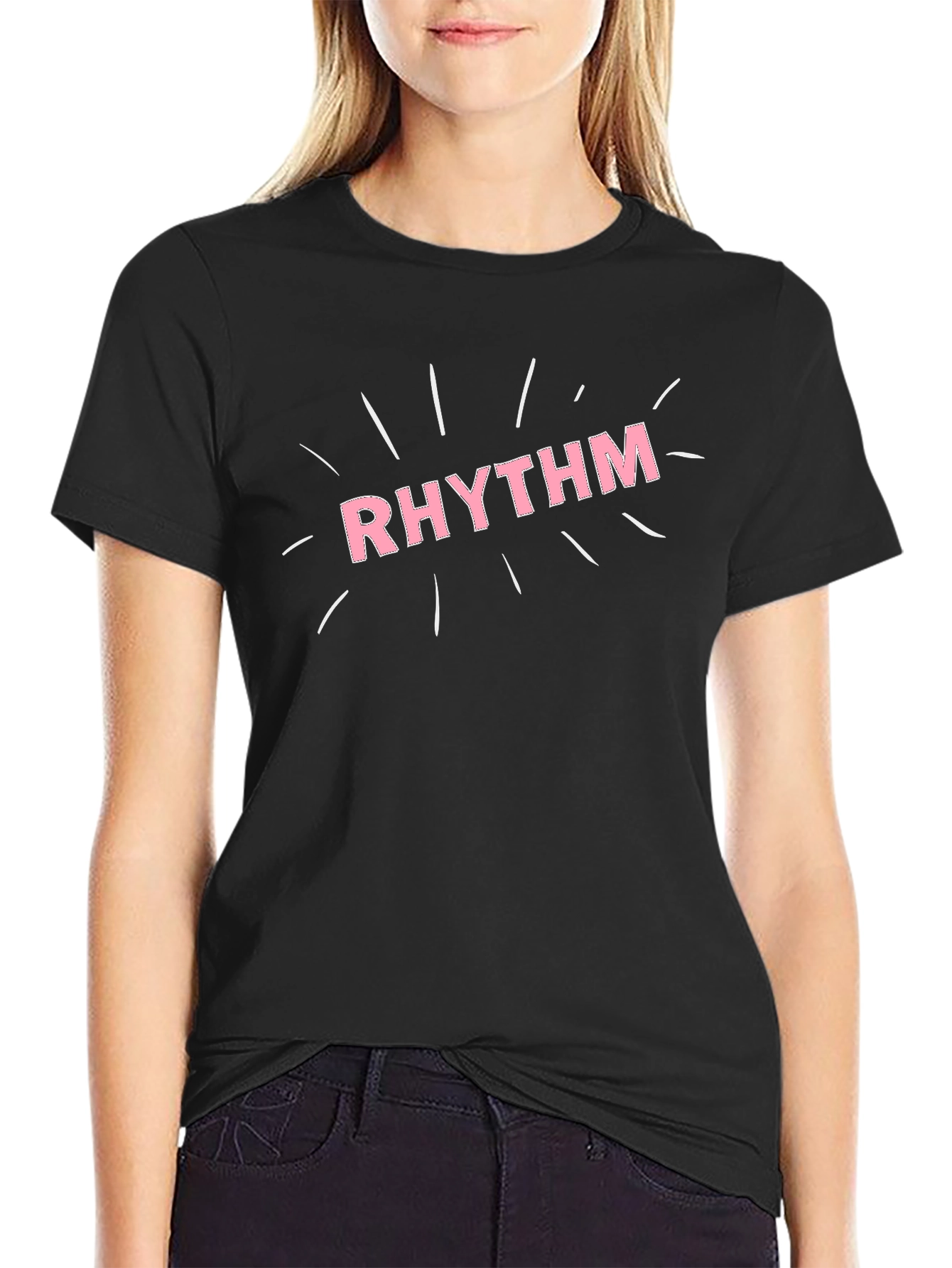 Rhythm Pink Text Black T-Shirt