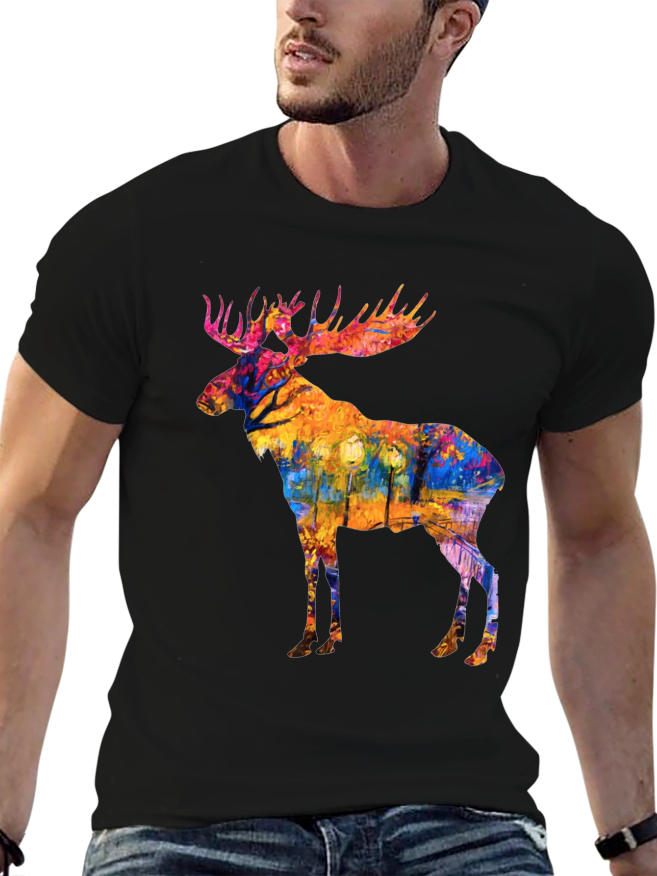 Abstract Moose Print Black T-Shirt
