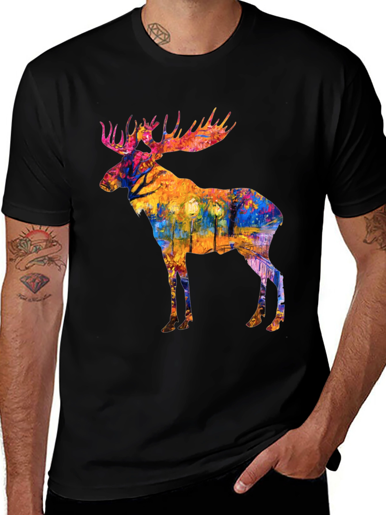 Abstract Moose Print Black T-Shirt