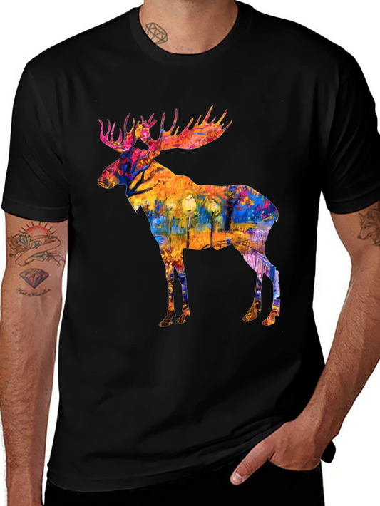 Abstract Moose Print Black T-Shirt