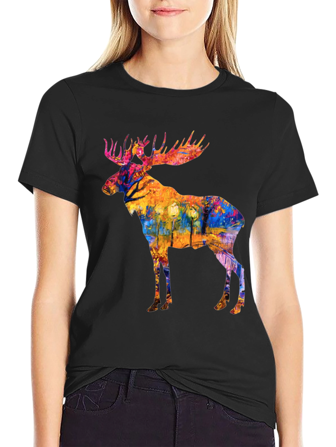 Abstract Moose Print Black T-Shirt