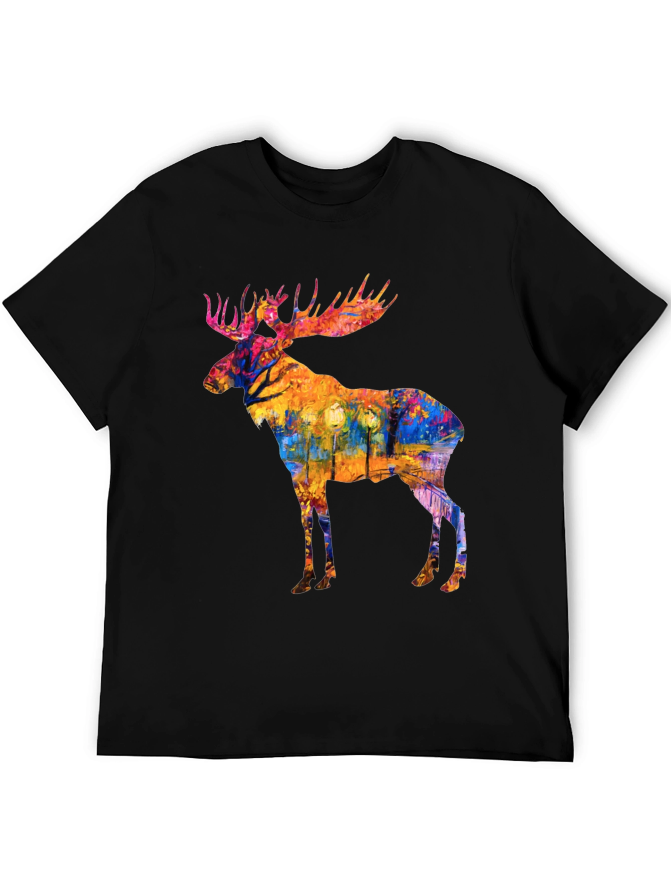 Abstract Moose Print Black T-Shirt