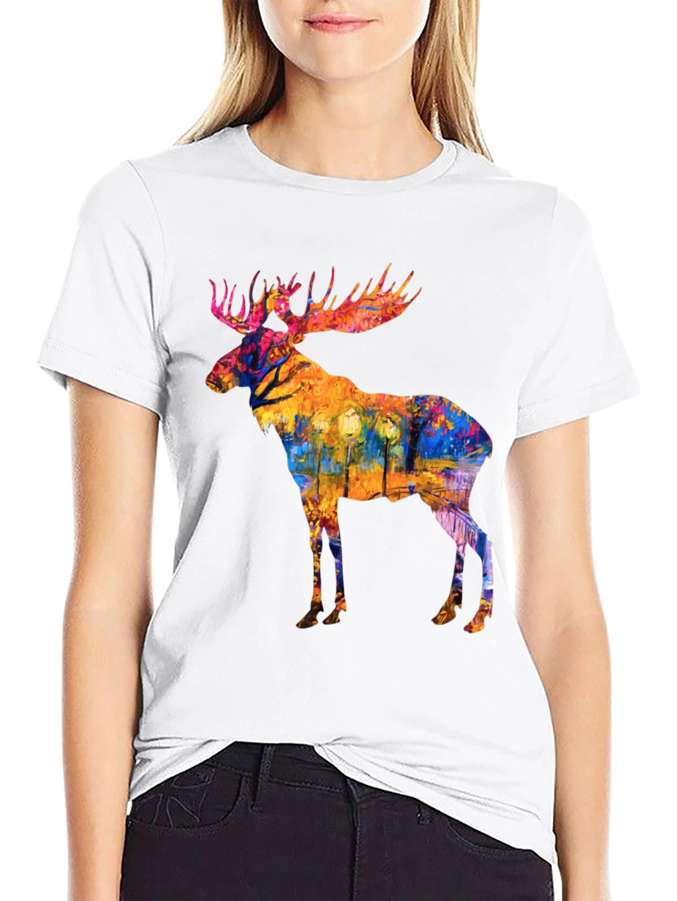 Abstract Moose Print Black T-Shirt