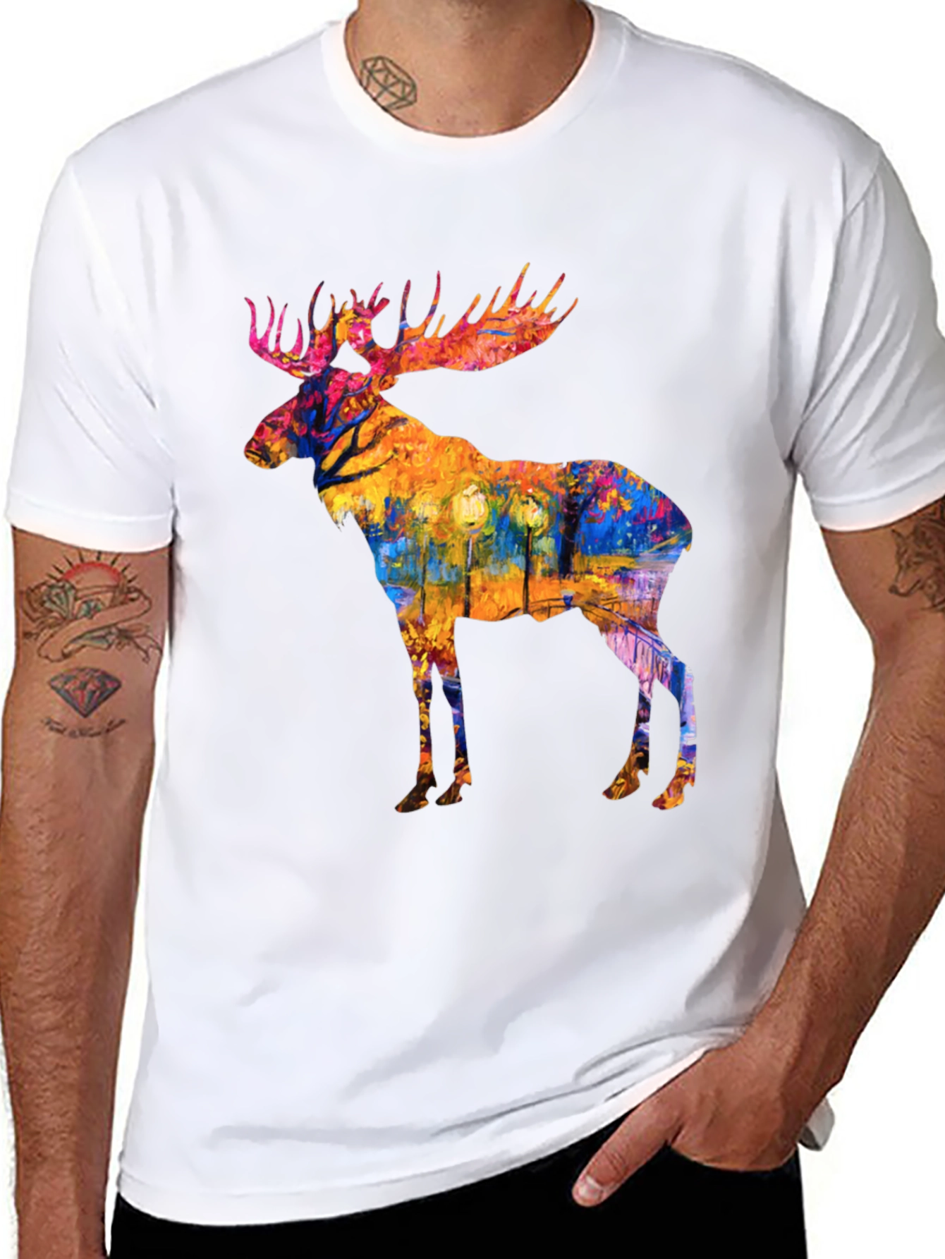 Abstract Moose Print Black T-Shirt