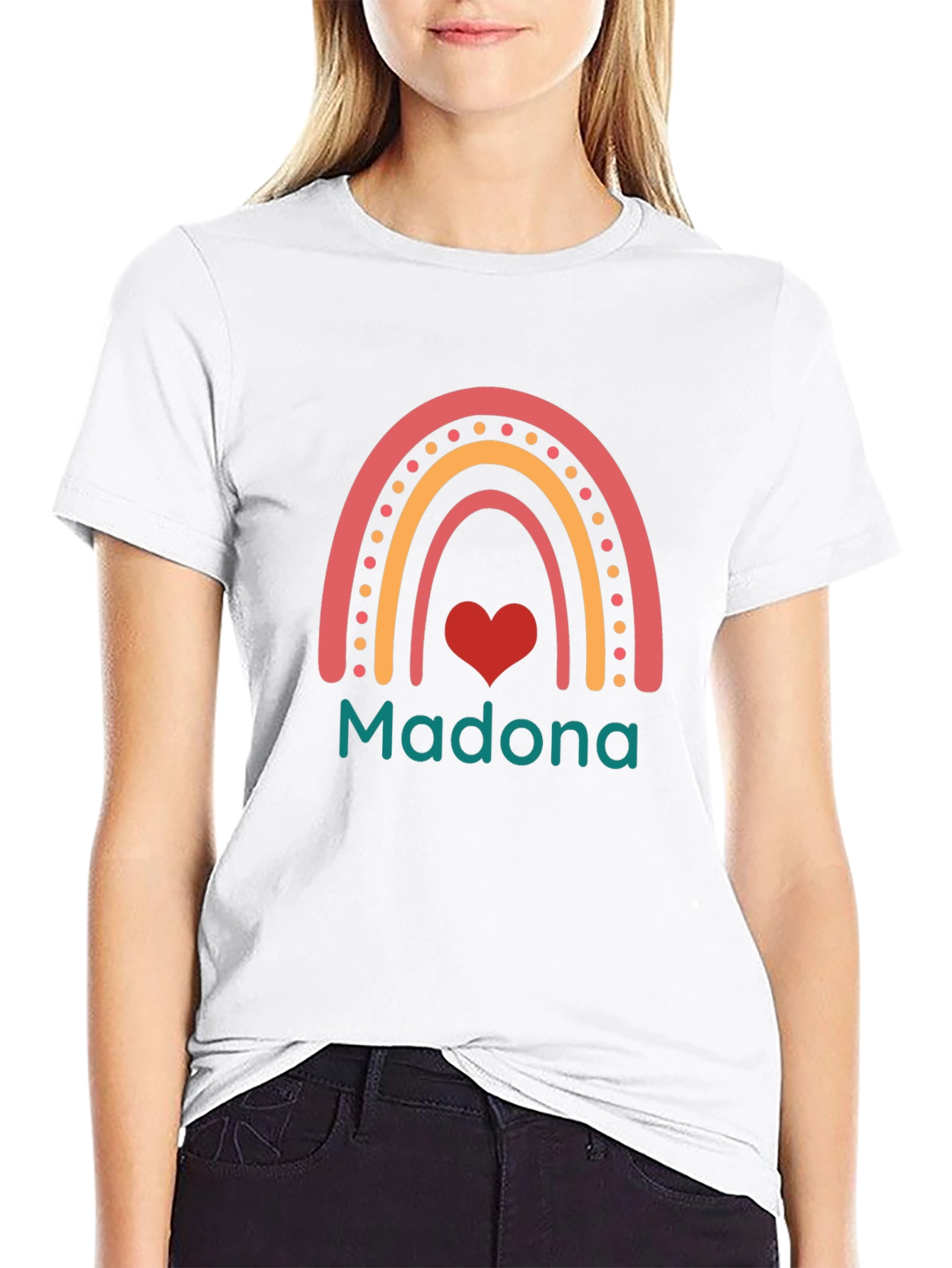 Madonna Rainbow Heart T-Shirt - Black Cotton Tee