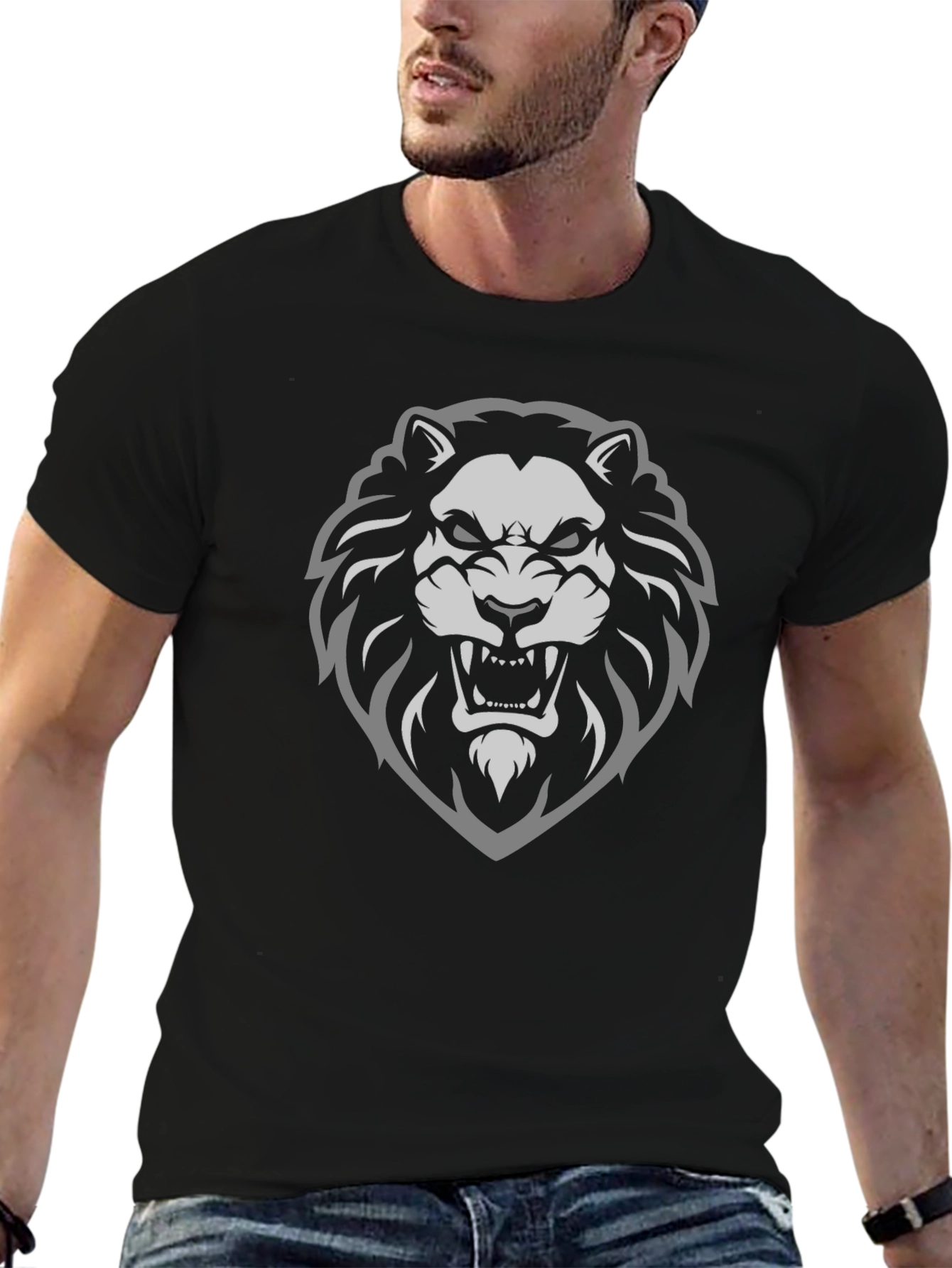 Black T-Shirt with Lion Graphic