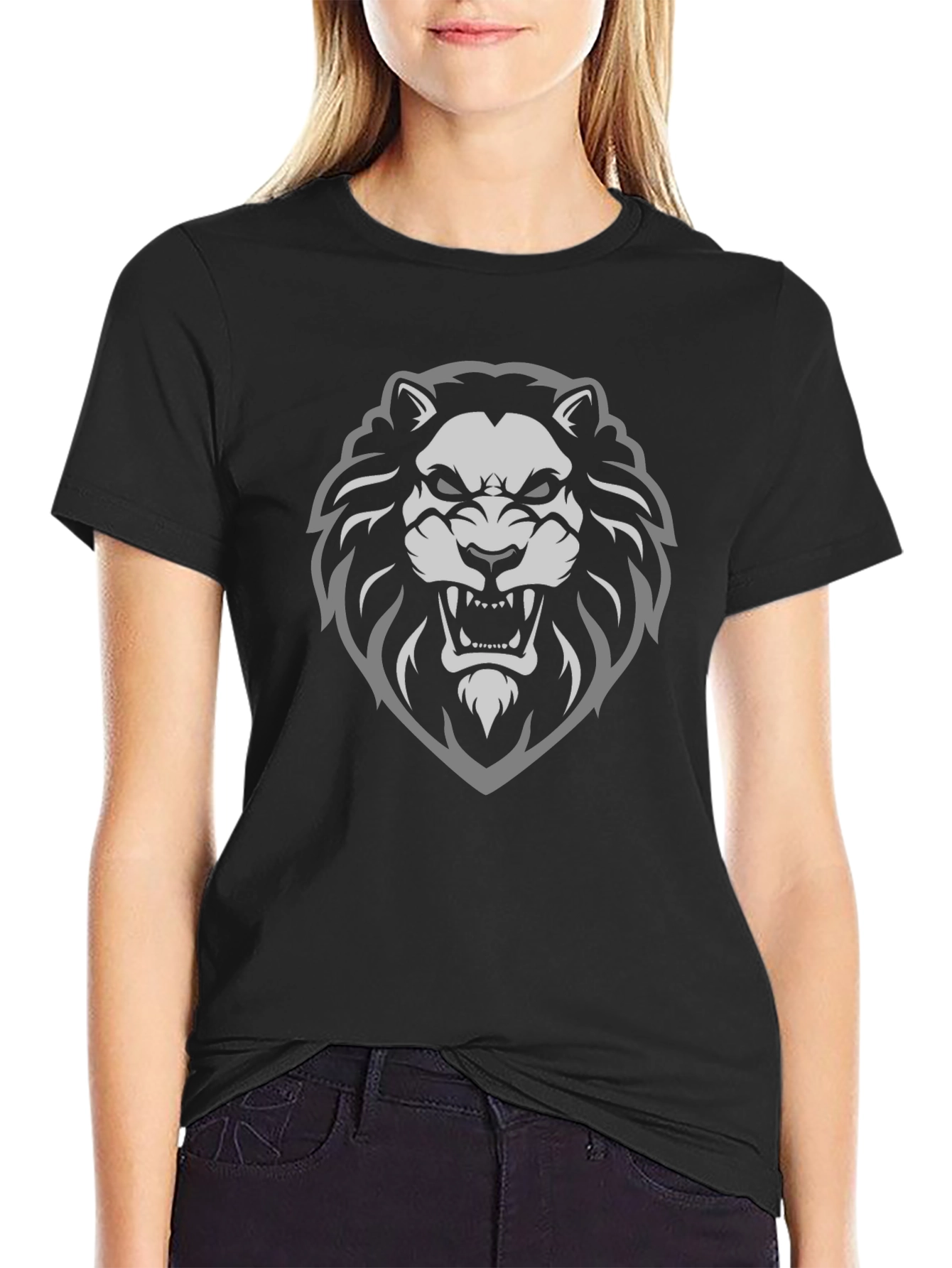 Black T-Shirt with Lion Graphic