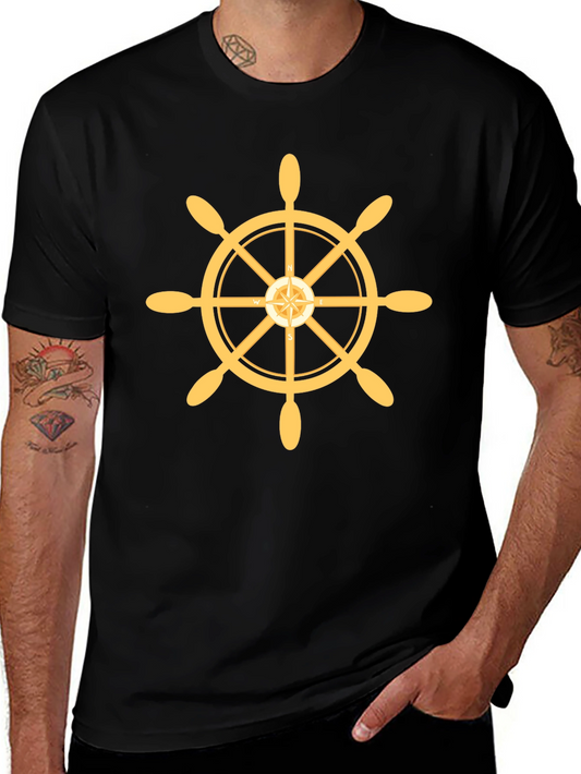Nautical Wheel Graphic Black T-Shirt