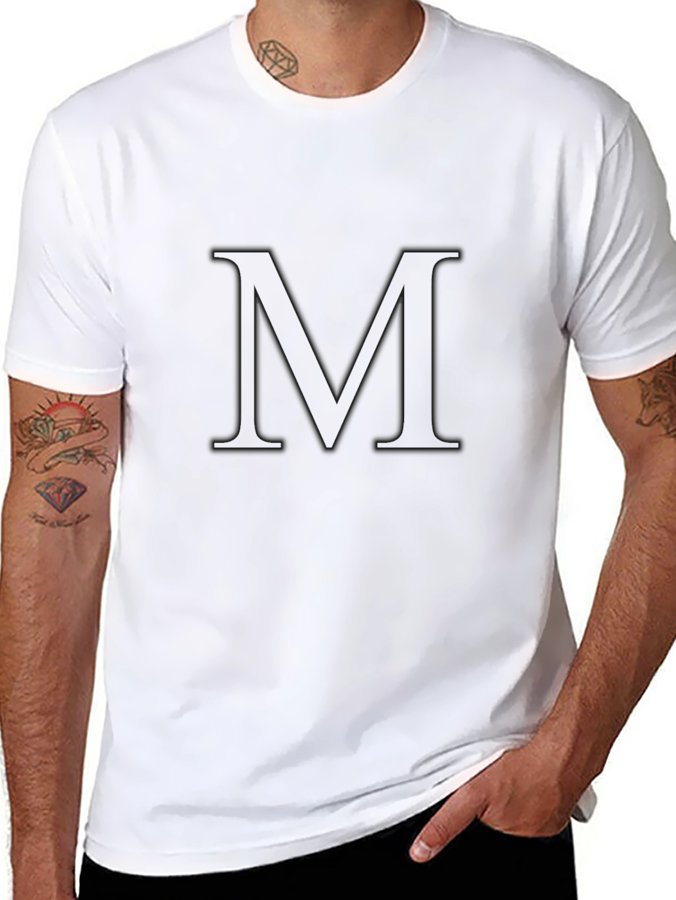 Mens Black T-Shirt with Embossed M
