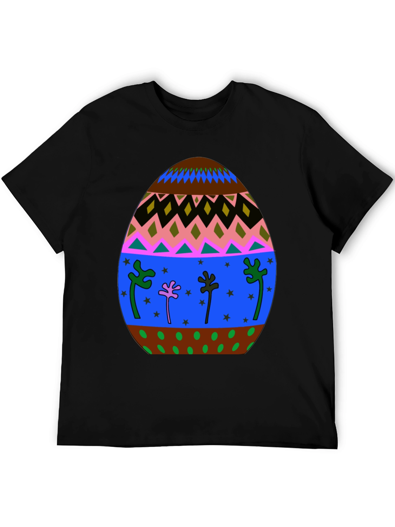 Festive Easter Egg Graphic Tee - Black Cotton