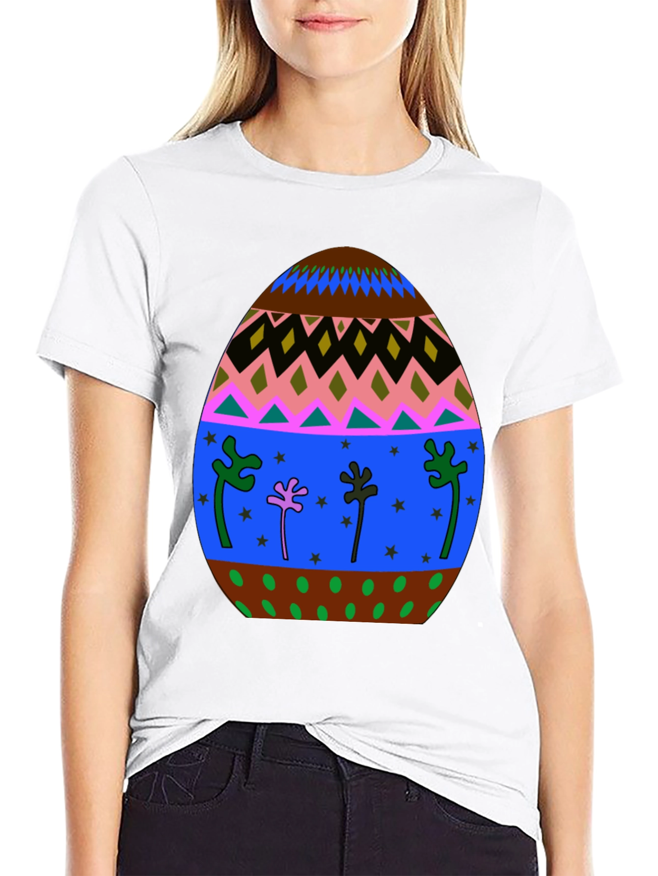 Festive Easter Egg Graphic Tee - Black Cotton